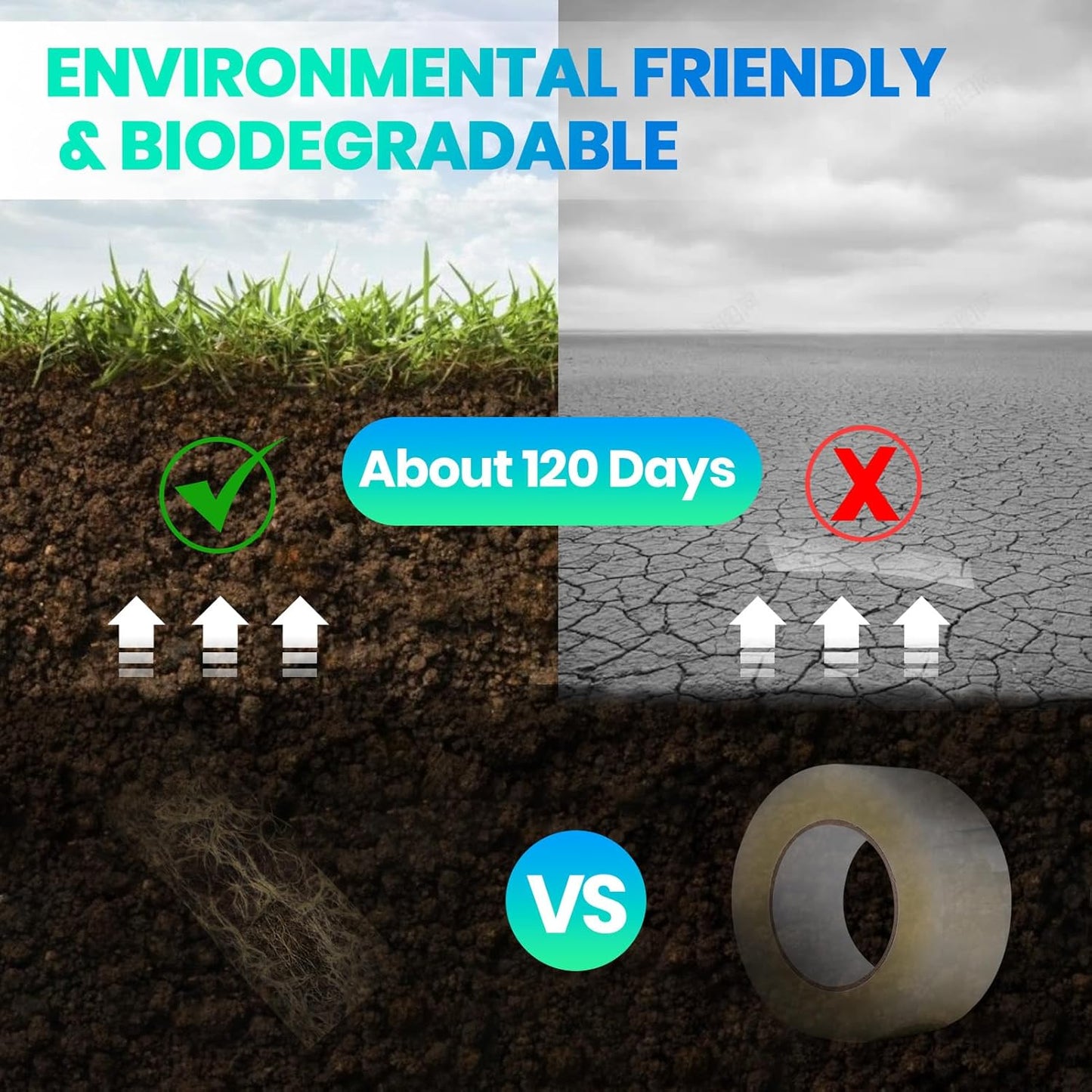 ADHES Premium Kraft Paper Tape, 7.5mil, 2 Inch x 55 Yards x 6 Rolls, Biodegradable Paper Packing Tape Writable & Uncoated Heavy Duty Brown Packing Tape for Shipping, Moving, Sealing