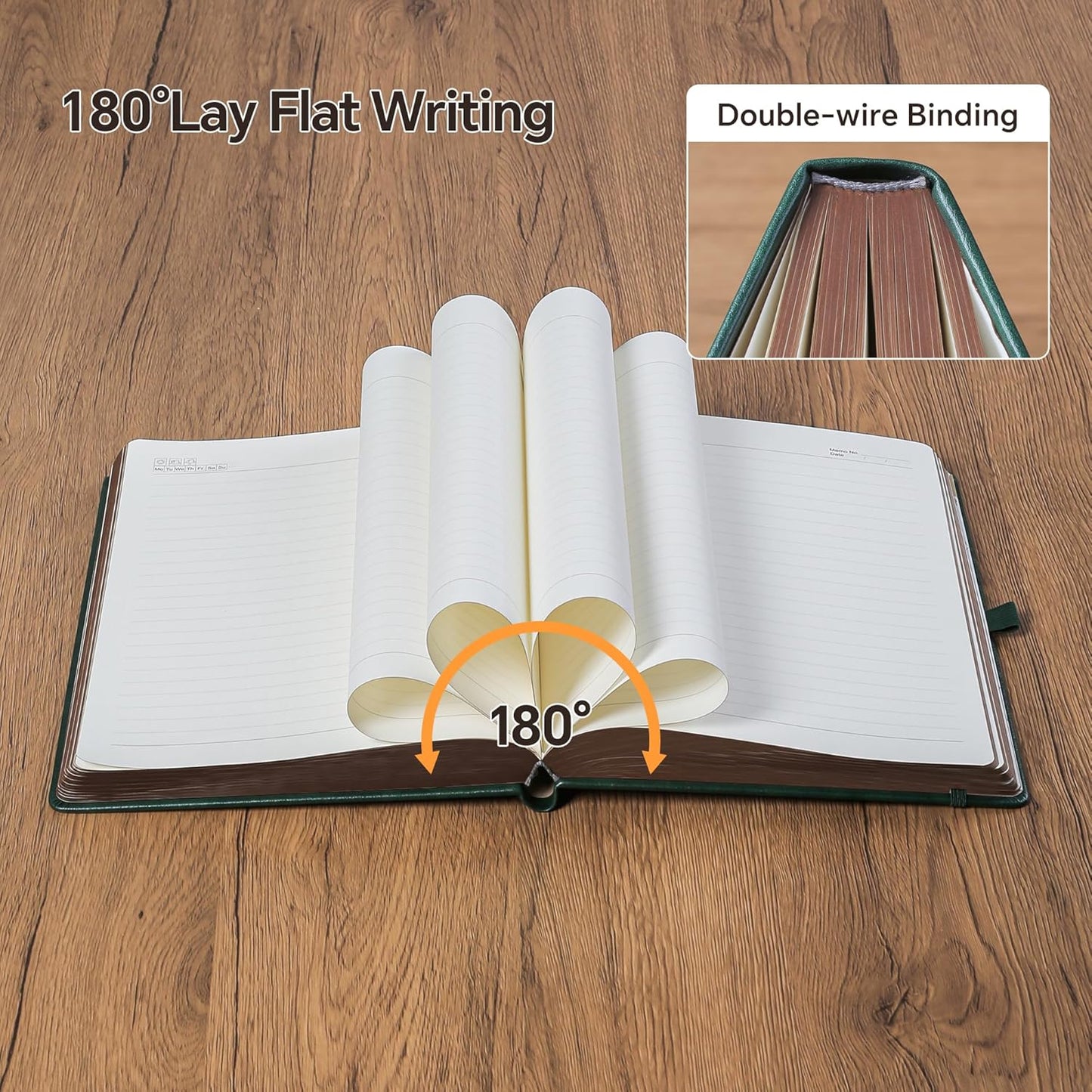 Thick Lined Journal Notebook with Pen, 360 Pages 100gsm Paper, Brown Sprayed Edge, Journal for Writing B5 Ruled Notebook ,Leather Hardcover,Perfect for Work, Office or School, 7.8'' x 10'' Dark Green