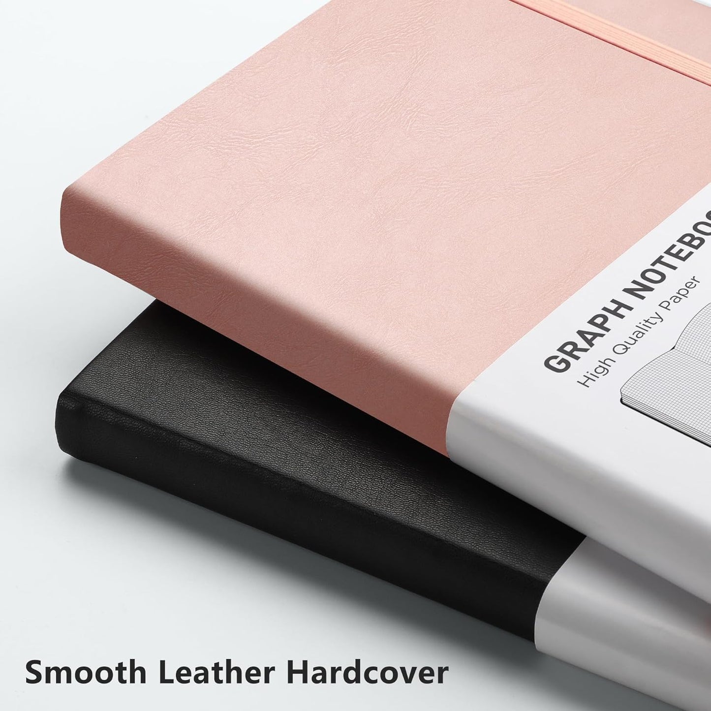 RETTACY Graph Grid Paper Notebook, 192 Pages, A5 Medium Size (5.7'' x 8.3''), 5 Squares per Inch, Leather Hardcover, 100 GSM Thick Paper, for School, Students, Math, Engineering (Rose Gold)