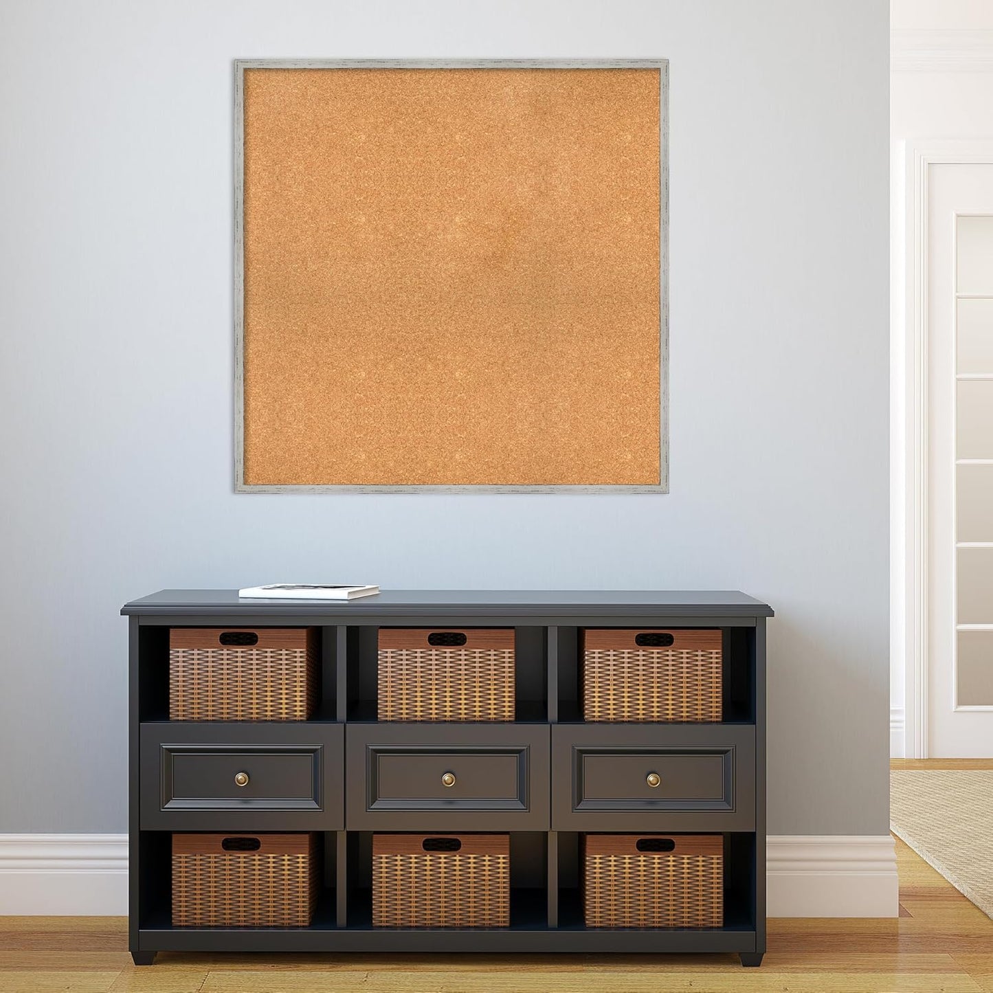 Amanti Art Natural Cork Board for Wall, 35x35 Vision Board with White Frame, Oversize Corkboard Office Decor for Home Organization, Cottage Corkboard Pinboard to Display Items for Home Organization