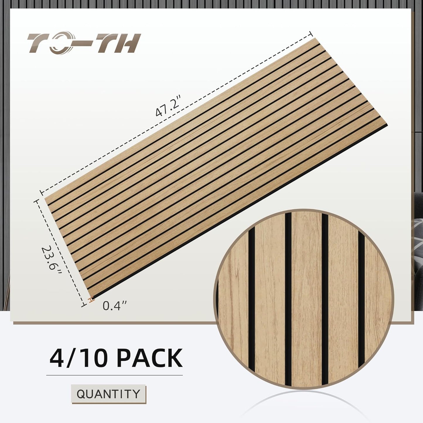 TO-TH Wood-Look Acoustic Panel, 4 Pack 47.2” x 23.6” Soundproof Wall Panels, Decorative Sound Absorbers Large Acoustic Panels for Home, Office, Basement, Teak