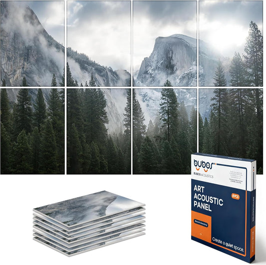 BUBOS 8 Pack Art Acoustic Panels Soundproof Wall Panel,47.2X31.4 Inches Sound Absorbing Panel,Self-adhesive Decorative Acoustical Wall Panels, Acoustic Treatment for Ceiling Home Office（Forest2）