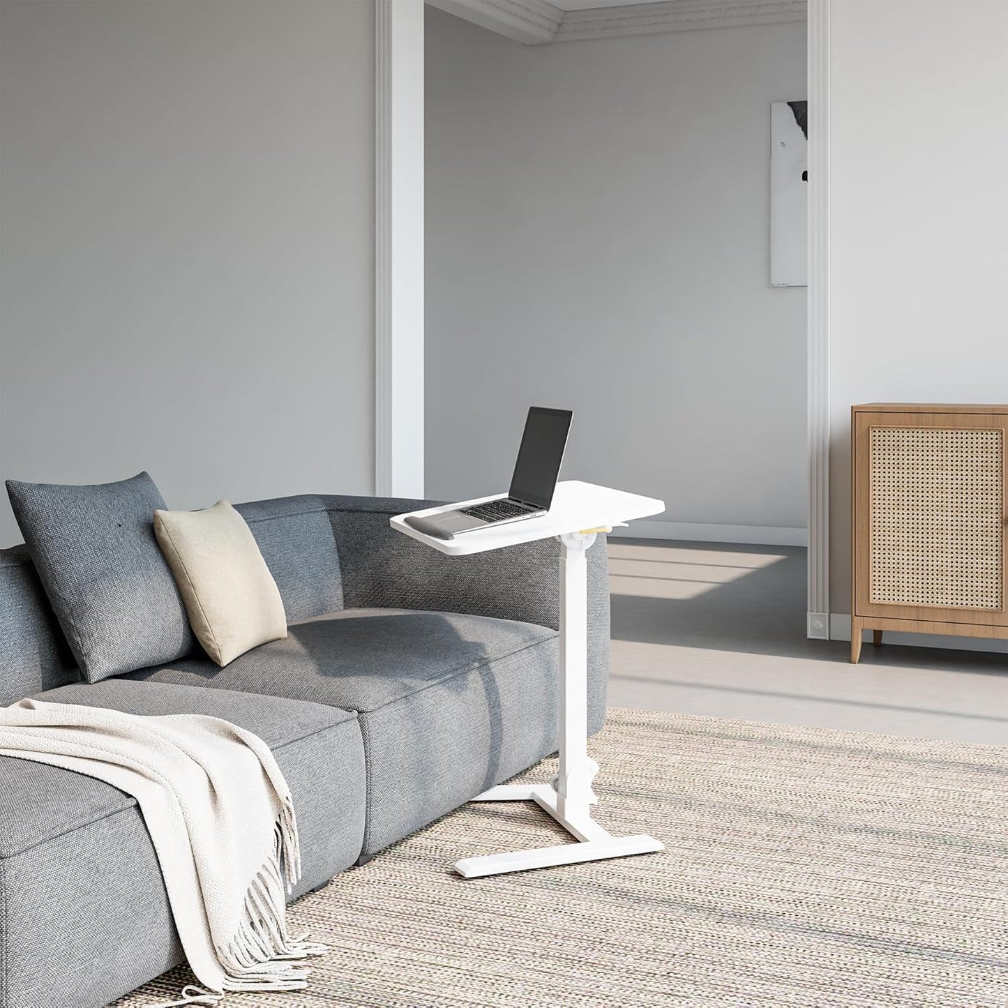 Mobile Folding Desk 25 Inch - No Assembly Sit-Stand Desk,Height Adjustable Rolling Laptop Desk, Space-Saving Portable Desk with Wheels for Home Office Craft & Study, White