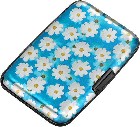 ELFISH Mini RFID Aluminum Wallet Credit Cards Holder Business Card Case Metal ID Case for Men Women(Blooms)