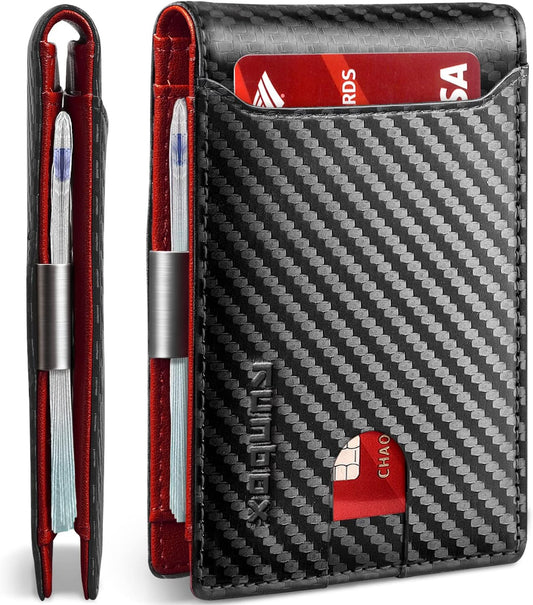 RUNBOX Slim Wallets for Men - Leather Money Clip Mens Wallet - RFID Blocking Front Pocket Bifold Wallet - Thin Credit Card Holder with Gift Box
