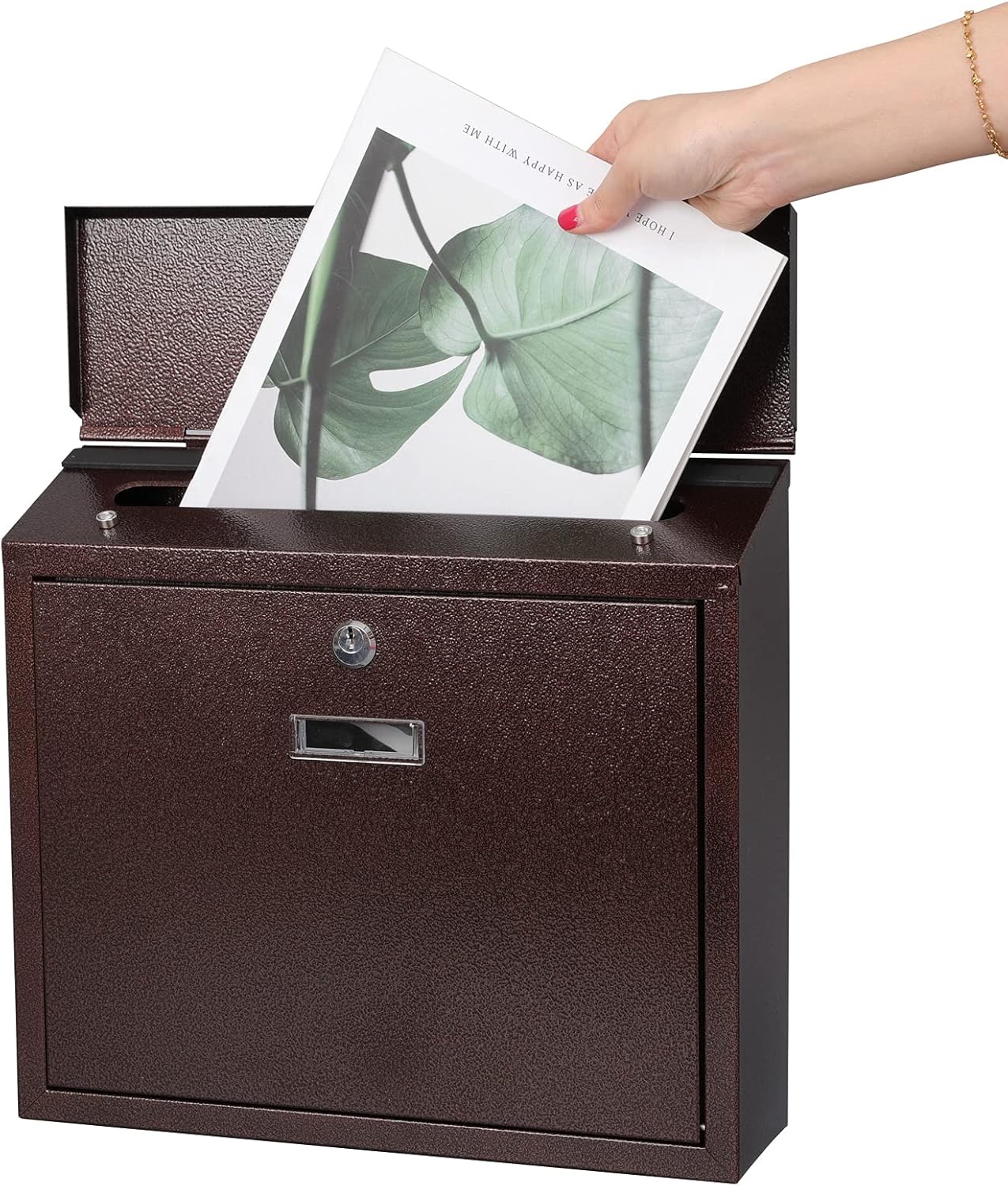 xydled Mail Boxes with Key Lock,Locking Mailbox Wall Mounted, Large Capacity, Galvanized Steel Cover Metal Postbox for House, 14 X 12.5 X 4.25 Inch,Bronze