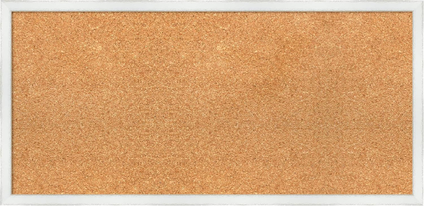 Amanti Art Natural Cork Board for Wall, 15x31 Vision Board with White Frame, Medium Corkboard Office Decor for Home Organization, Country Rustic Corkboard Pinboard to Display Items for Home