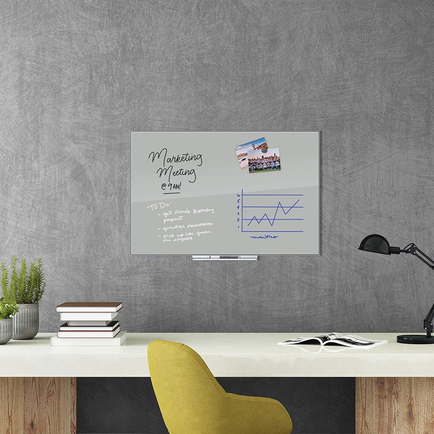 U Brands Glass Dry Erase Board, 24" x 36", 3'x2',Gray Surface, Frameless, Includes Marker