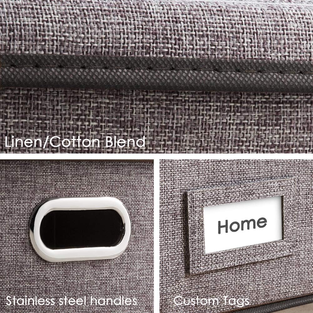 PRANDOM File Organizer Box - Set of 1 Collapsible Decorative Linen Filing Storage Hanging File Folders with Lids Office Cabinet Letter Size (15x12.2x10.75 inch)