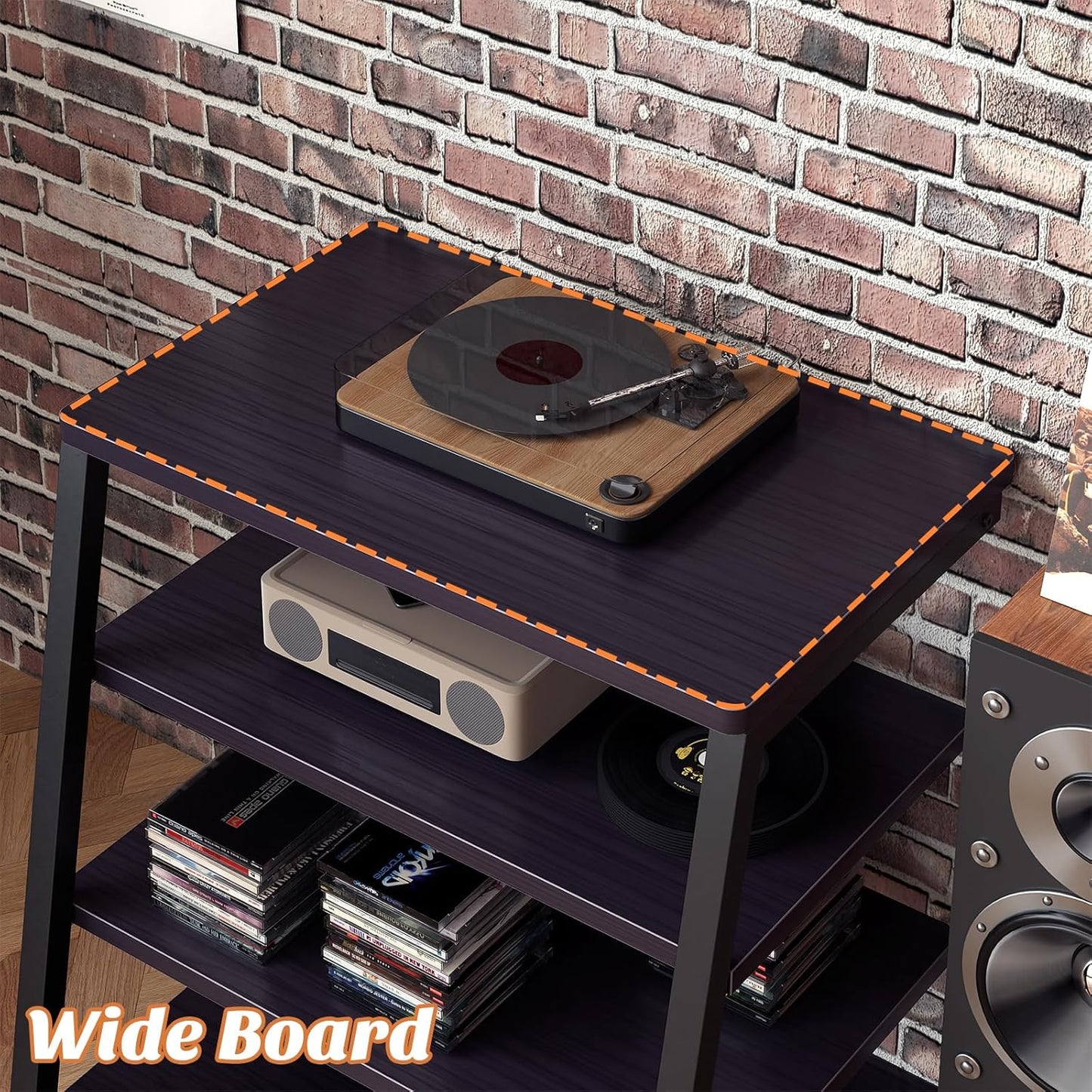 AV Media Stand with Outlets, Media Console with LED Lights, Stereo Racks and Stands with Storage Shelves, Media Audio Tower Cabinet, Black Enoby