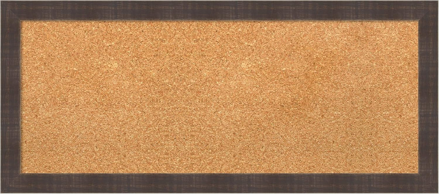 Amanti Art Natural Cork Board for Wall, 14x32 Vision Board with Brown Wood Frame, Medium Corkboard Office Decor for Home Organization, Rustic Farmhouse Corkboard Pinboard to display items for home