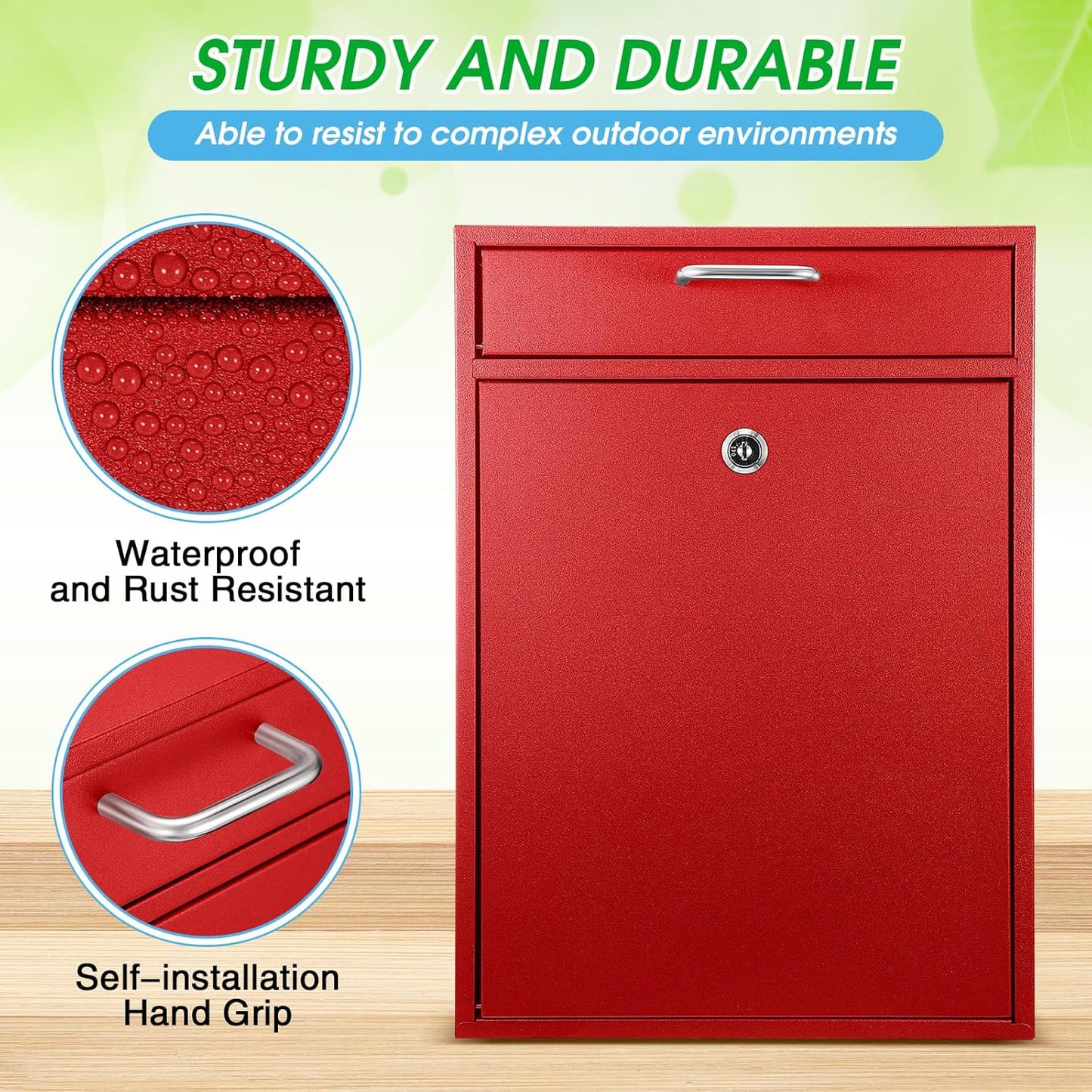 Locking Mailbox with Key for Outdoor 16.2 x 11.2 x 4.7 Inches Large Wall Mount Mail Box with Lock Security Mail Drop Metal Collection Boxes Hanging Secure Postbox(Red)