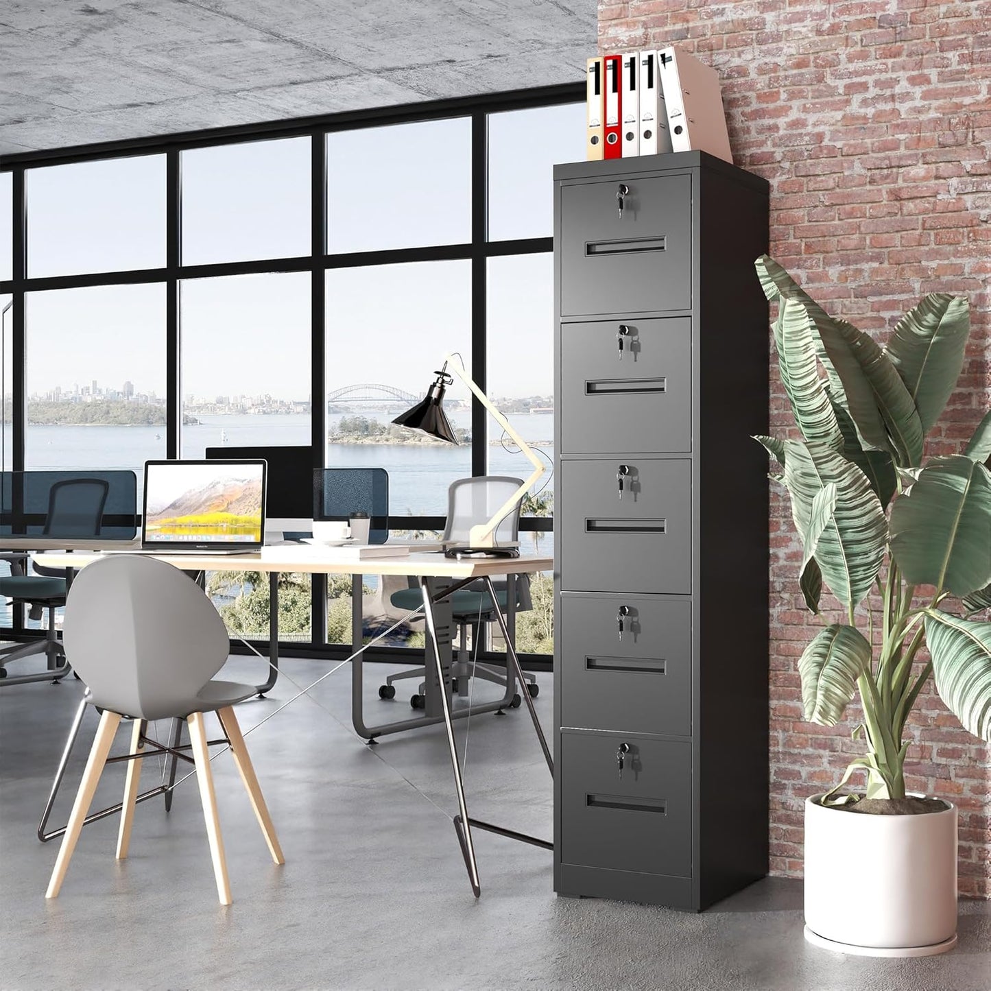 5 Drawer Metal File Cabinet with 5 Unique Locks Heavy Duty Locking File Cabinets Home Office Steel Filing Cabinet Vertical File Cabinets for Legal/Letter Size File,Assembly Required