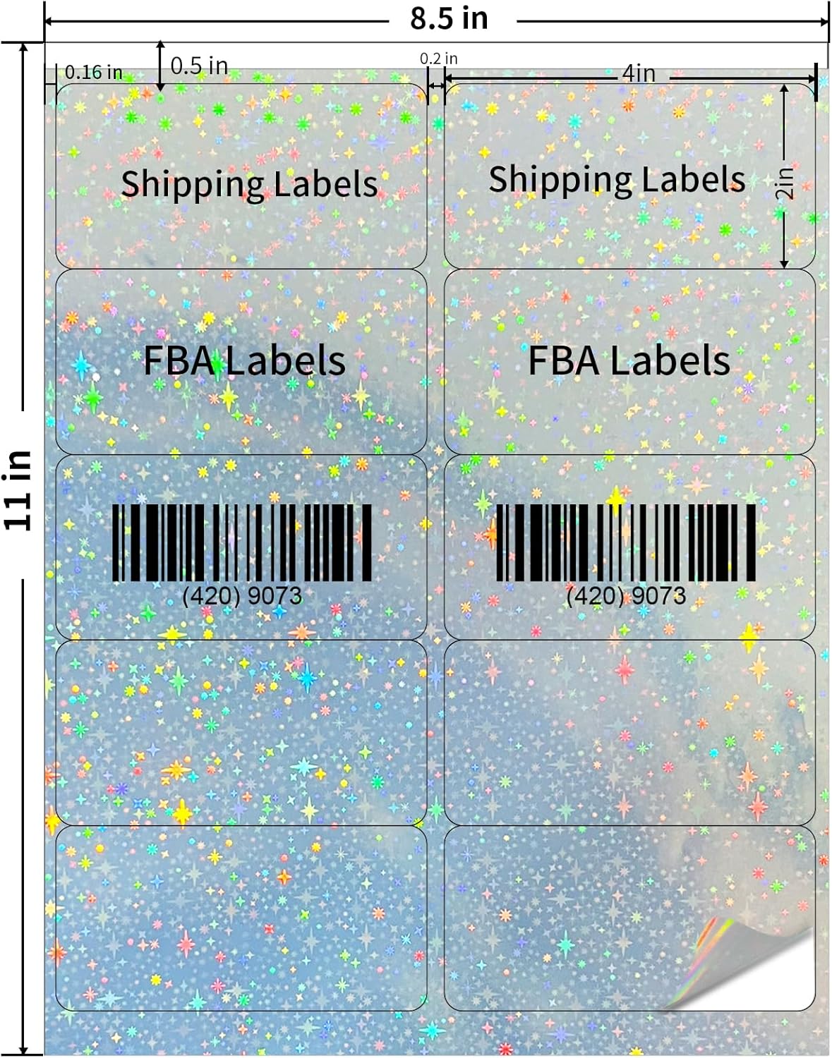 STARLIBOO Shipping Labels Stickers, 2"×4" Printable Holographic Mailing Labels for Laser/Inkjet Printing- Matte, Permanent Adhesive Sticker (Holographic Star)