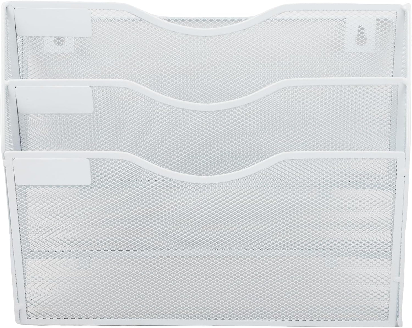 EASEPRES 3 Pocket Mesh Hanging Wall File Organizer, Wall Mounted Mail Paper Document Folder Holder, Clipboard Storage Organization Magazine Rack with Nametag Label for Office Home School, White