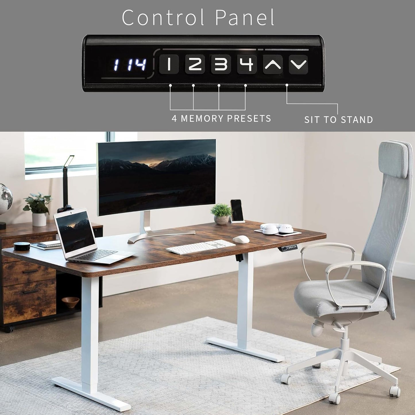 VIVO Electric 71 x 30 in Rustic Standing Desk, Memory Height Adjustment, 1B Series, Vintage Brown Top White Frame, DESK-KIT-1W7N