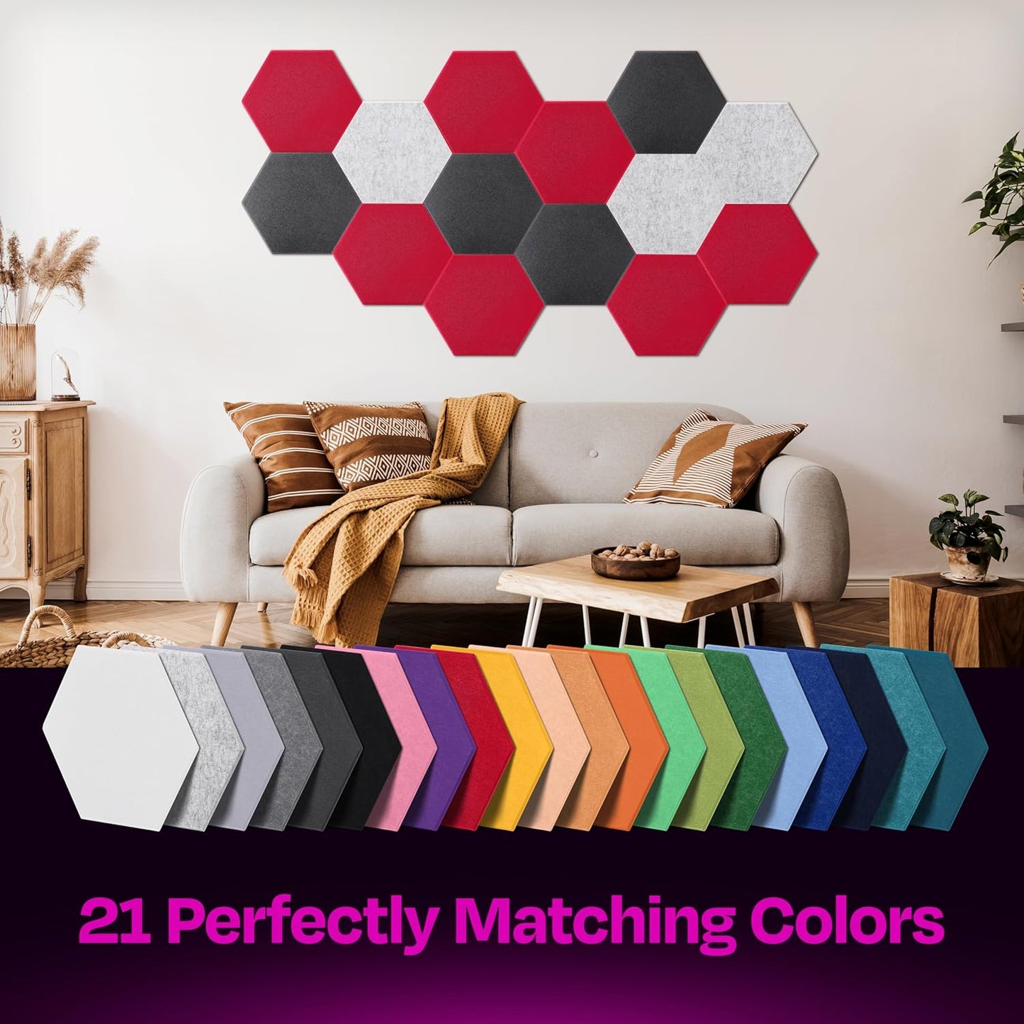 Acoustic Panels 12-Pack Soundproof Wall Panels 14"X12.1"X0.4" Sound Panels High Density Sound Dampening Panels - [Candy Red Hexagon]