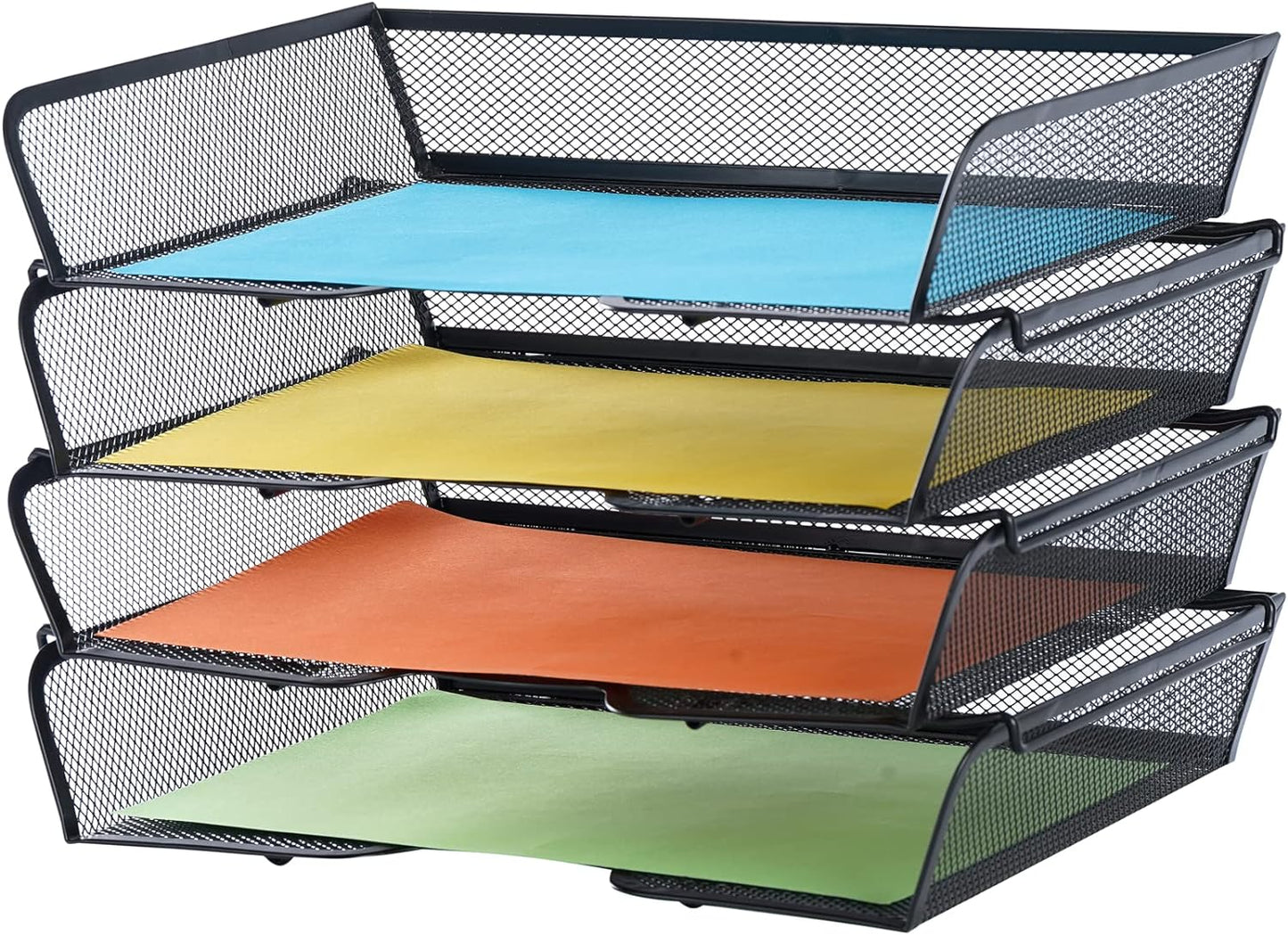 4 Tier Mesh Stackable File Trays Letter Trays,Office Paper Organizer for Desk,File Organizers and Storage,Black