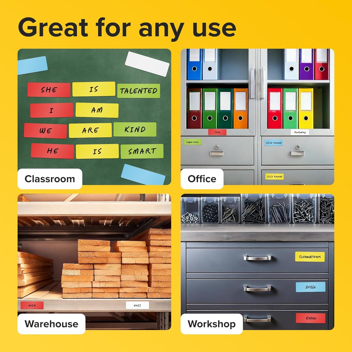 Dry Erase Magnetic Labels 60pcs, 1"×3"×0.7mm (Multicolor: White, red, Blue, Yellow, Green)