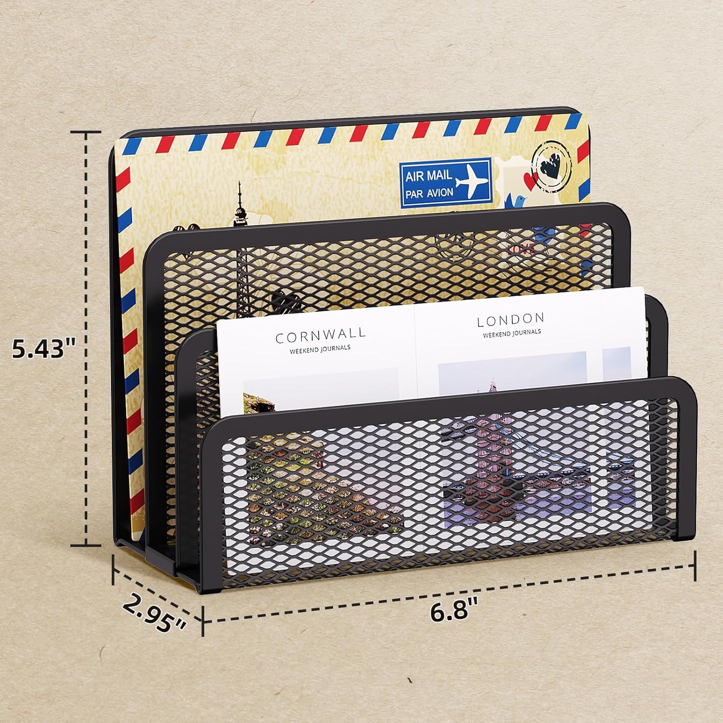 Marbrasse Mail Organizer for Desk, 3-Slot Mesh Metal Mail Holder countertop, Letter Holder, Office Desktop Envelope and Document Storage Rack (2P)