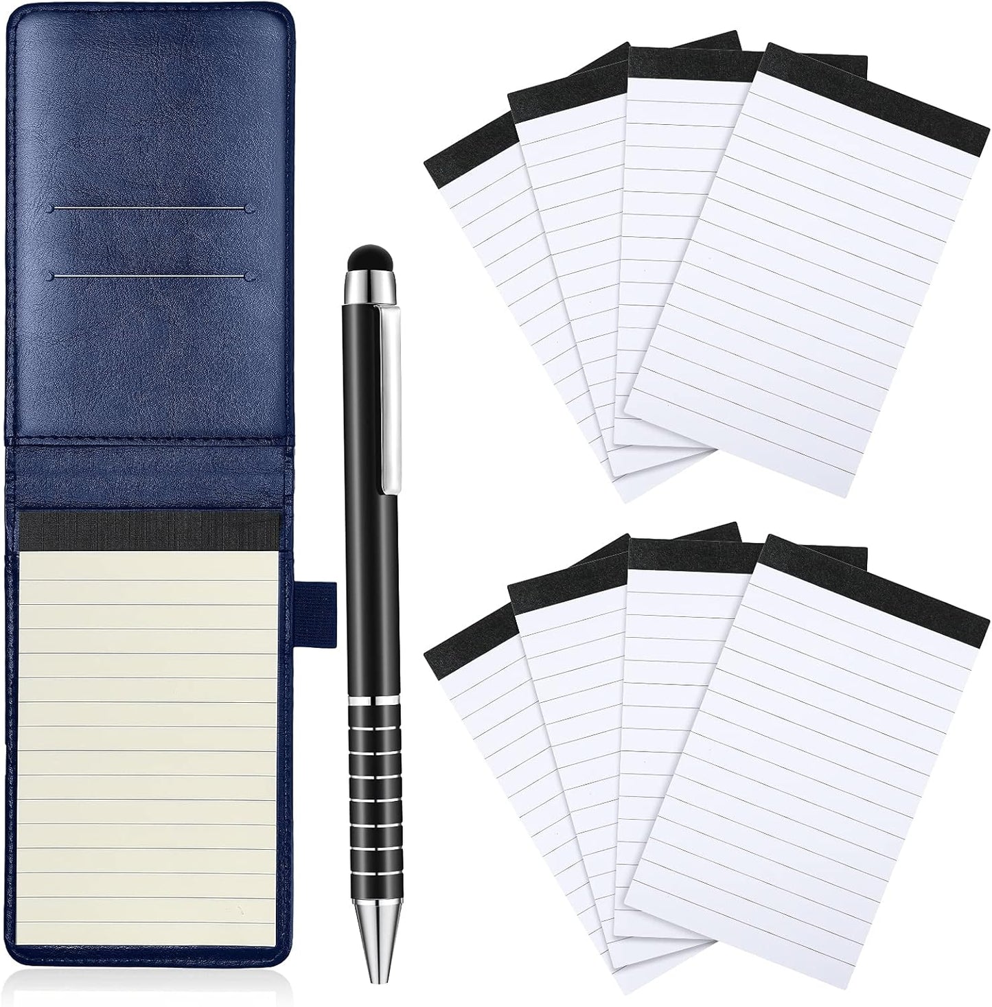 Outus 10 Pcs Pocket Notebook with Pen Set Included Mini Pocket Notepad Holder with 50 Lined Sheets, Metal Pen, 8 Pcs 3 x 5 Inch Memo Book Refills, 30 Lined Paper Per Note Pad (Blue)