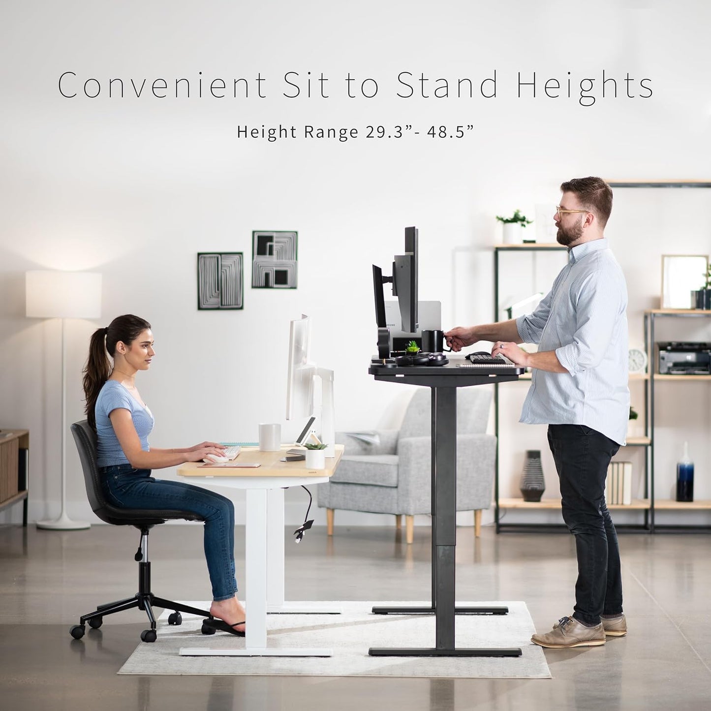 VIVO Electric 60 x 24 in Standing Desk, Memory Height Adjustment, 1B Series, One-Piece Light Wood Top, Black Frame, DESK-KIT-1B6C