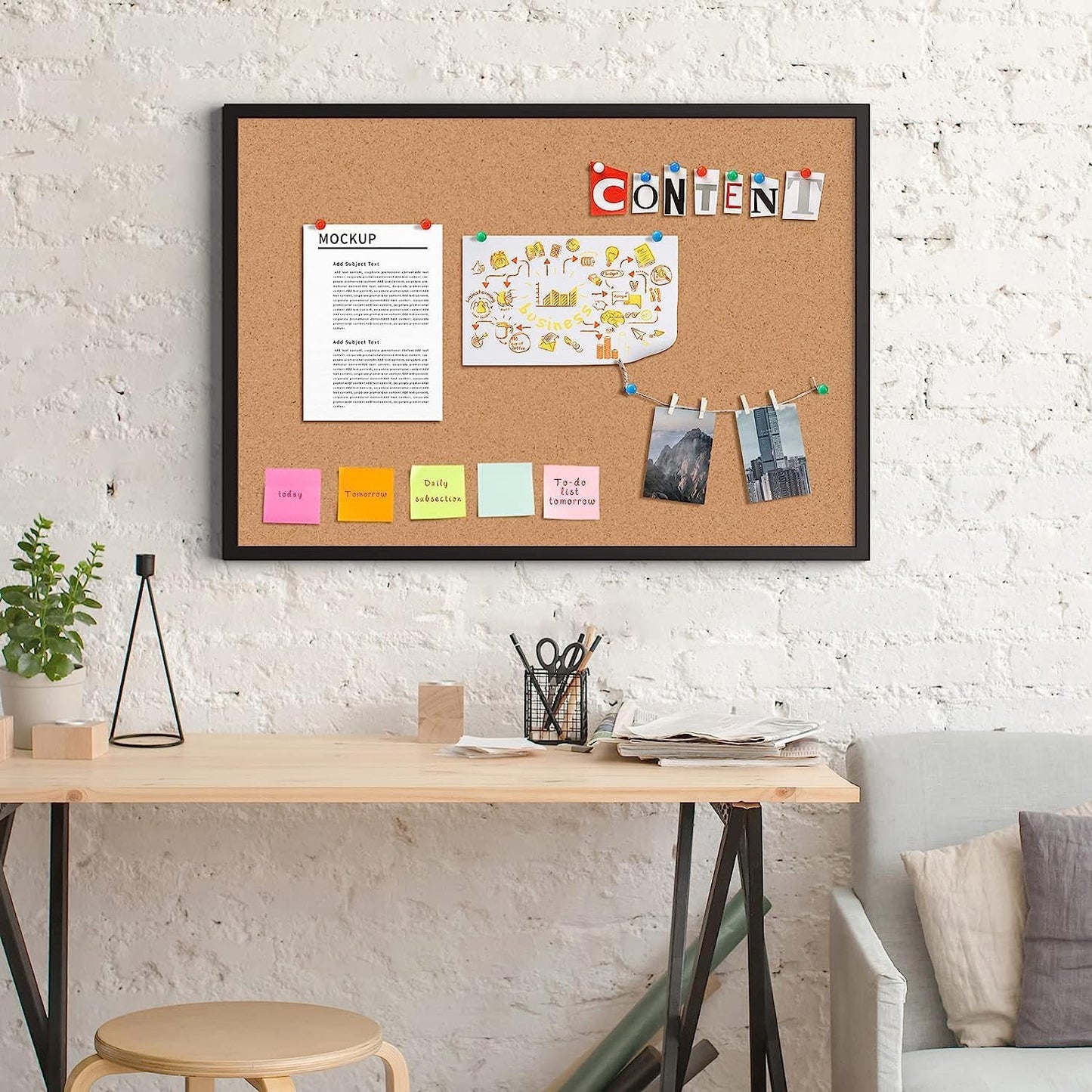 Board2by 2-Pack Cork Board Bulletin Board 18“ x 24”, Black Wood Framed Corkboard, Office Board for Wall Cork, Large Wall Mounted Notice Pin Board with 32 Push Pins for School, Home & Office
