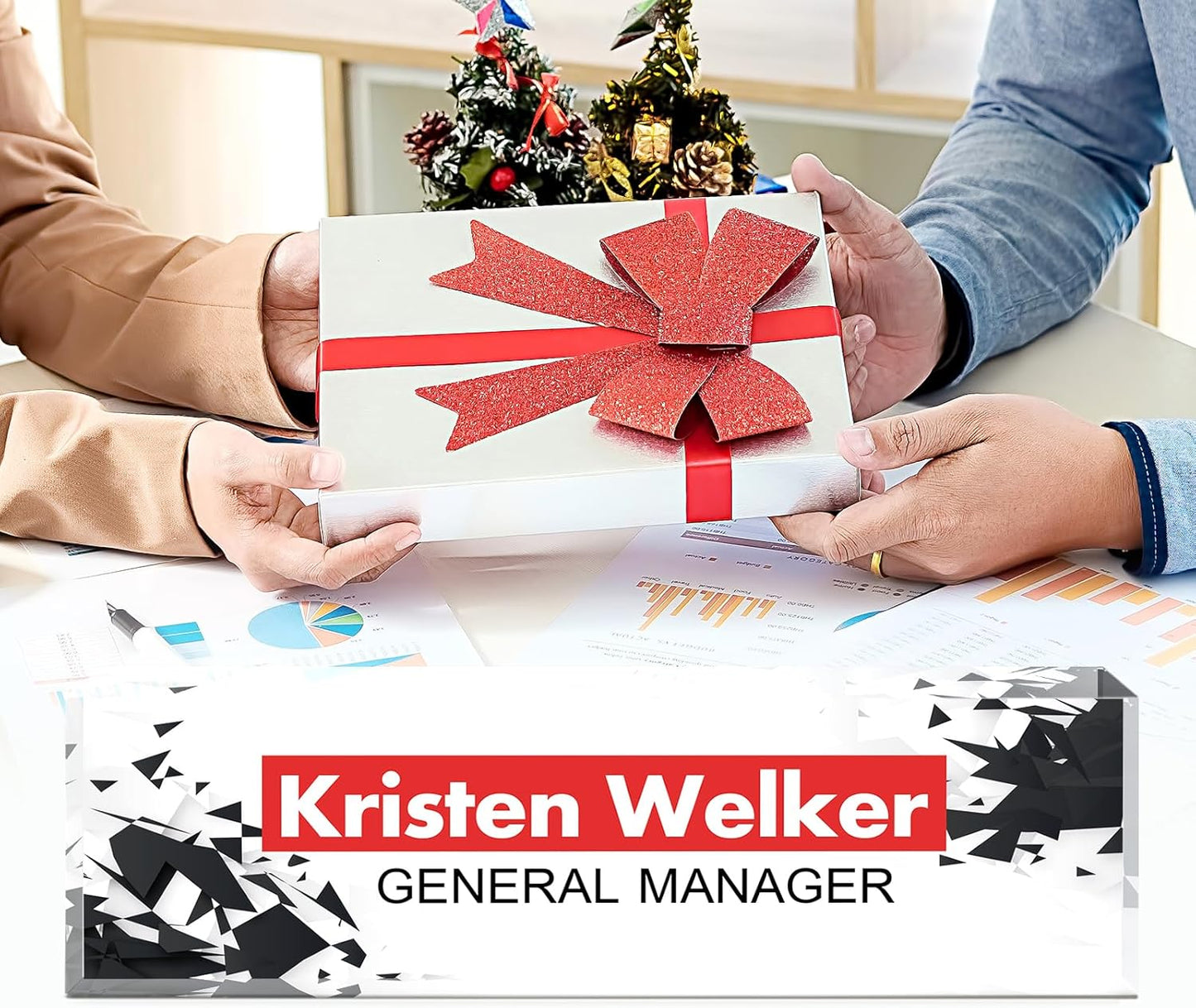 Gowellly Desk Name Plate Personalized - Custom Acrylic Name Plate for Desk - Enterprise Custom Logo/Text nameplates - Employee Appreciation Gifts (White/Red)