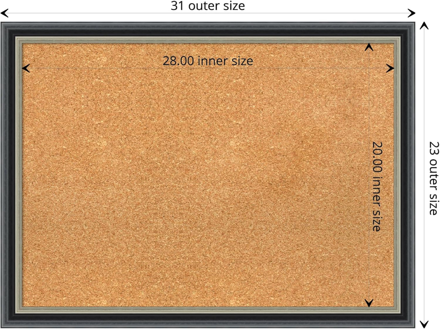 Amanti Art Natural Cork Board for Wall, 23x31 Vision Board with Black Wood Frame, Medium Corkboard Office Decor for Home Organization, Modern Contemporary Corkboard Pinboard to display items for home