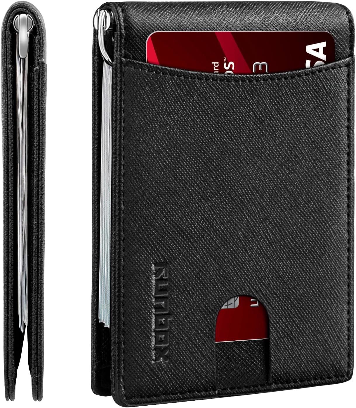 Slim Money Clip Wallets for Men RFID Blocking 11 Card Holder Minimalist Small Thin Carbon Leather Bifold Mens Front Pocket Wallet Gift Box