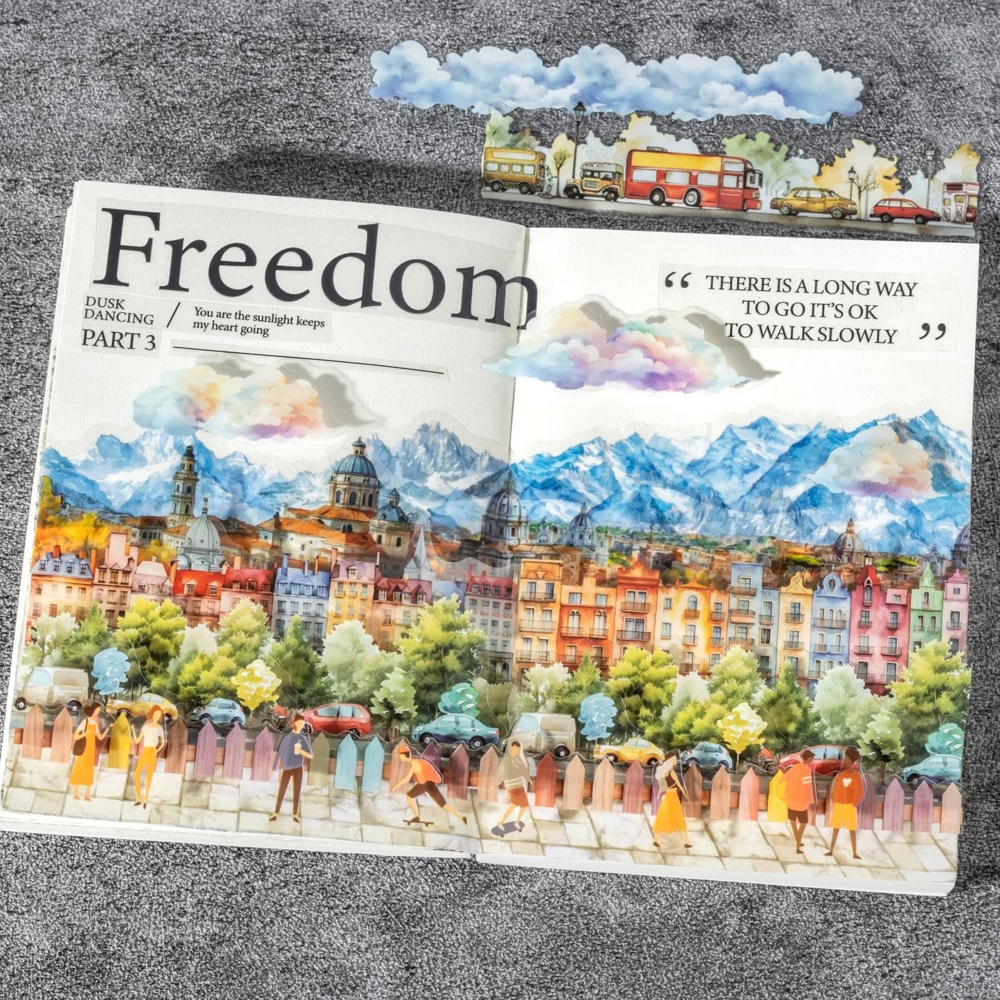 PET Scrapbook Stickers Set, 120PCS Journaling Supplies with 6 Themes Book Wall Ocean City Tree Bubble Decorative Stickers for DIY Crafts and Planners