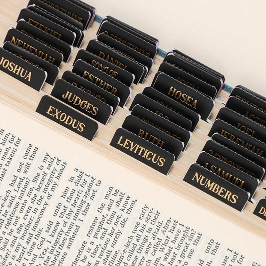 Laminated Bible Tabs, Gold Foil Embossed Lettering Bible Chapter Index Tabs for Women Men, Reposition Large Print Sticky Labels, Easy to Read and Apply, 105Chapters Labels for Easy Navigation (Black)