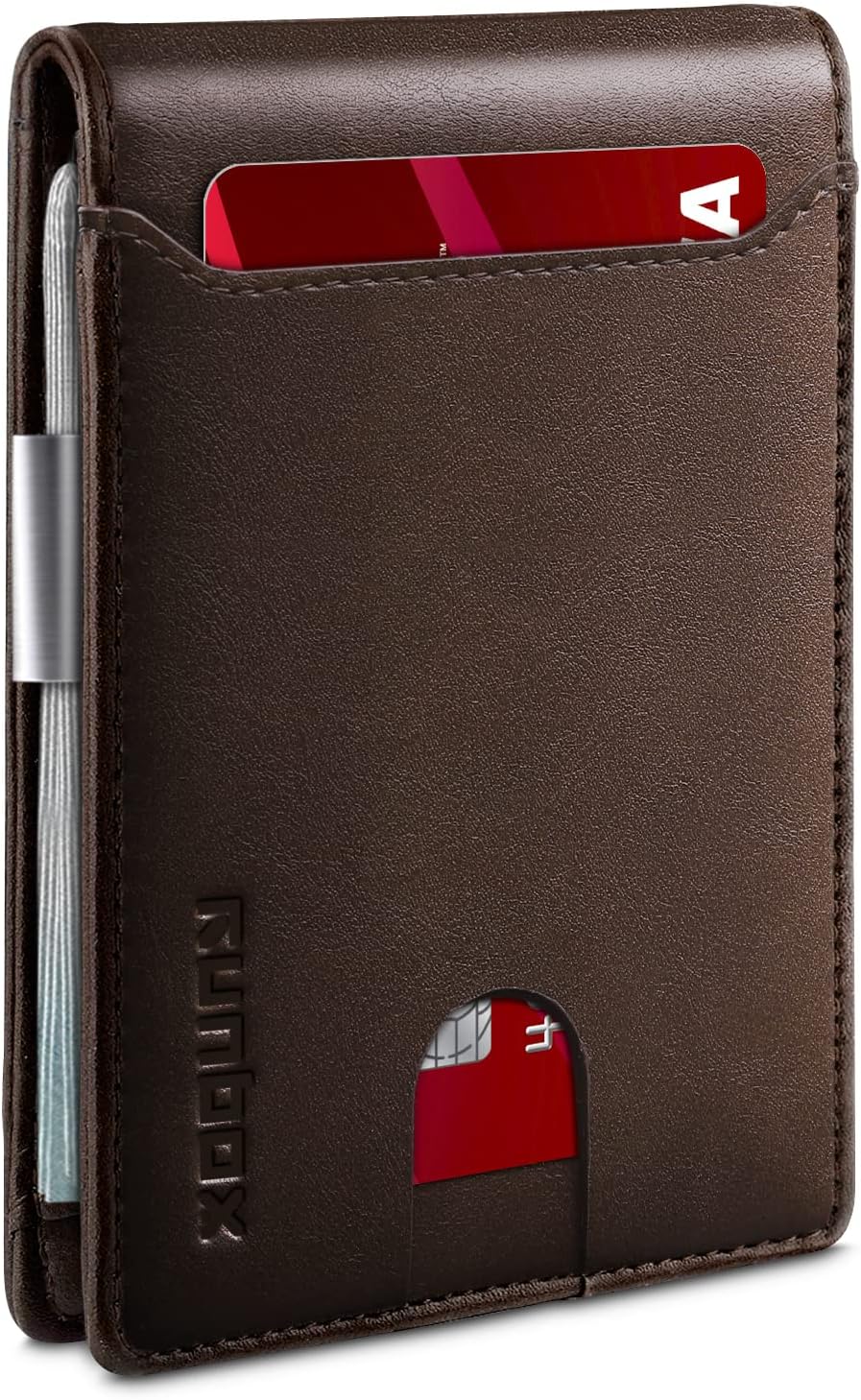RUNBOX Slim Wallets for Men - Leather Money Clip Mens Wallet - RFID Blocking Front Pocket Bifold Wallet - Thin Credit Card Holder with Gift Box