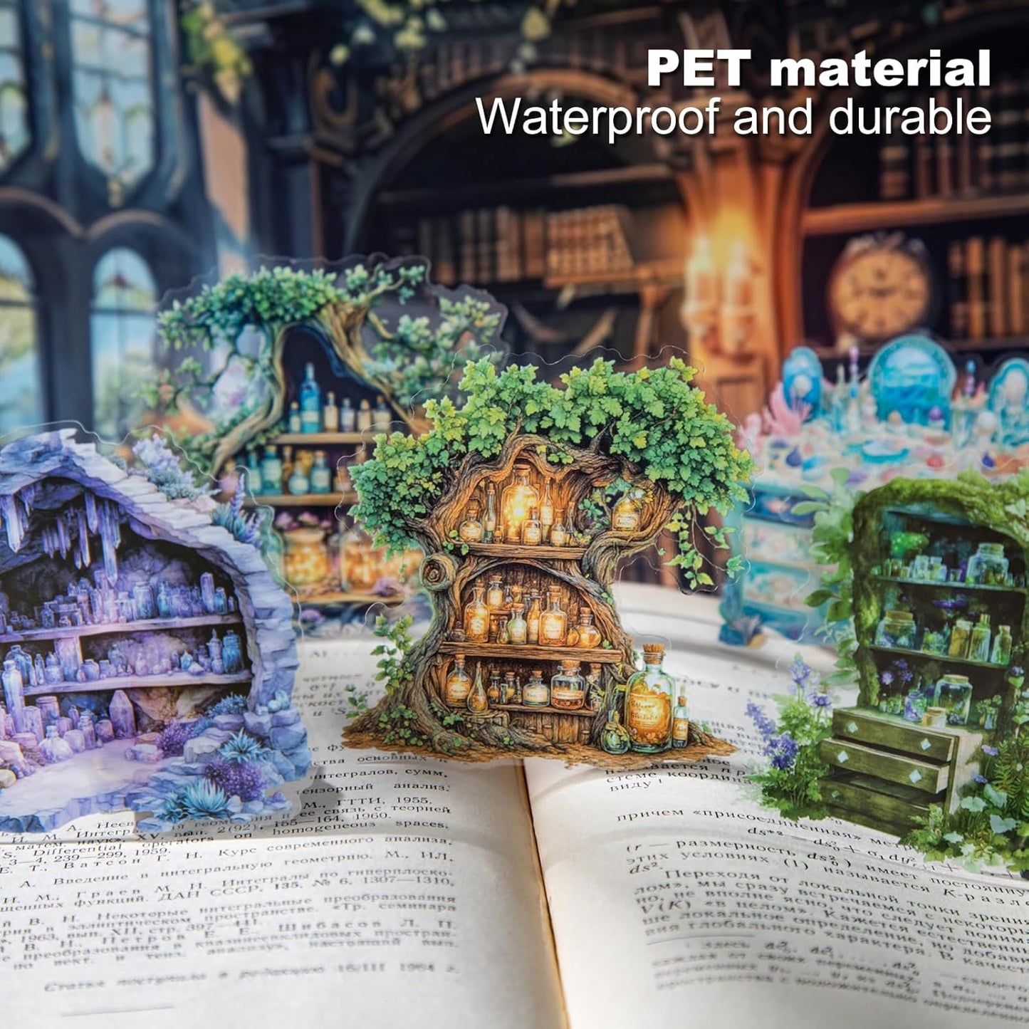 Magic Cabinet PET Stickers Set, 60PCS Fantasy Journal Stickers for Scrapbooking DIY Crafts Planner