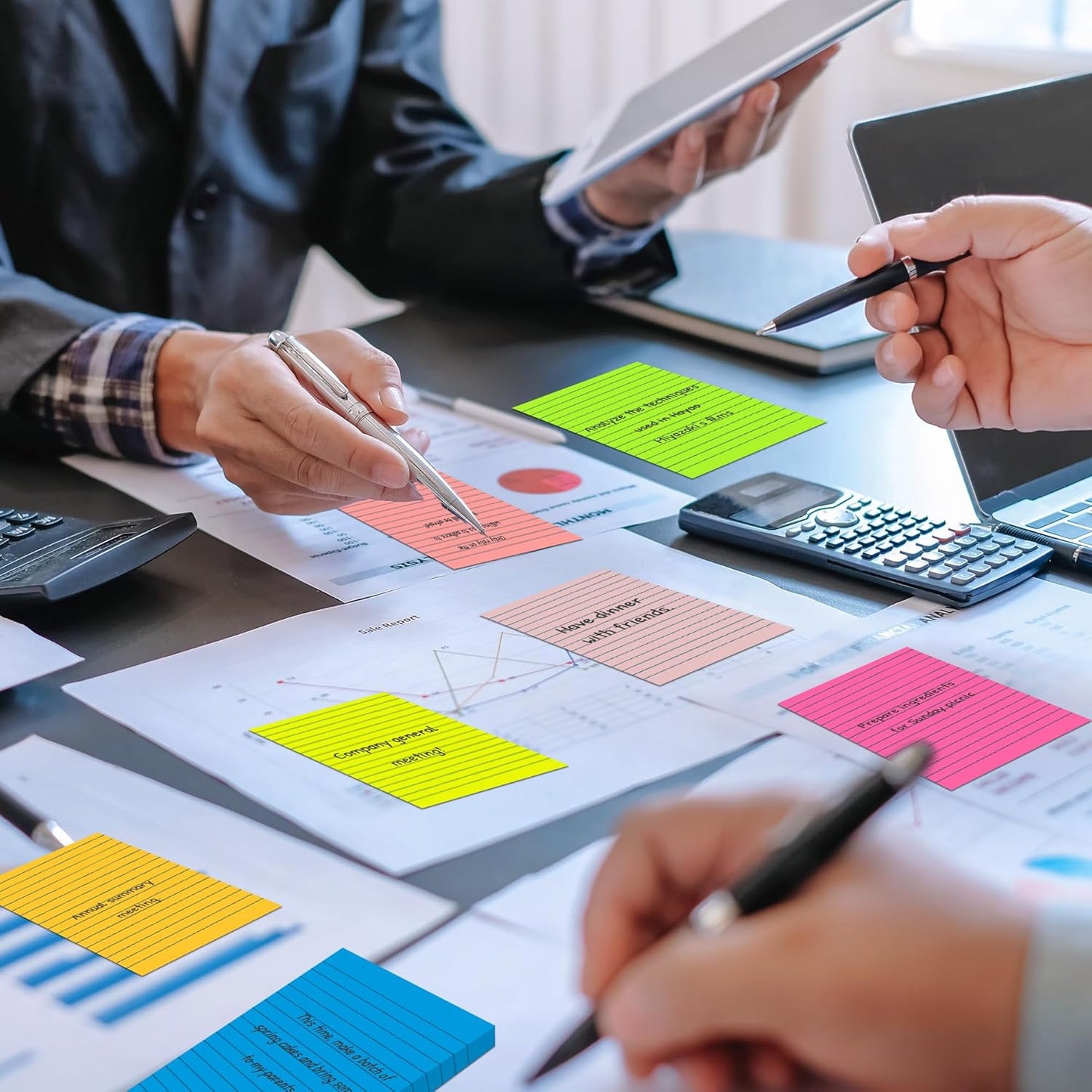 (15 Pads) Lined Sticky Notes 4x6 in Post, 7 Bright Colors with Lines Self-Stick Note Pad it, Strong Adhesive, Big Rectangular Sticky Pads for Office, Home, School, Meeting