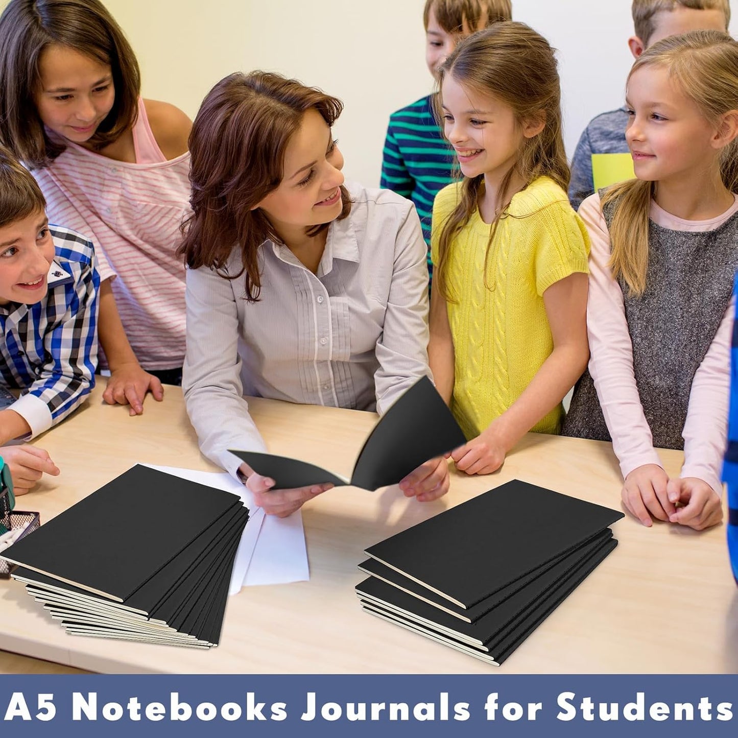 Mimorou 100 Pcs Kraft Notebook Journals 5.5 Inch x 8.3 Inch A5 Softcover Notebooks Bulk for Writing Sketch Office Notepad with 60 Pages 30 Sheets (Black,Dot)