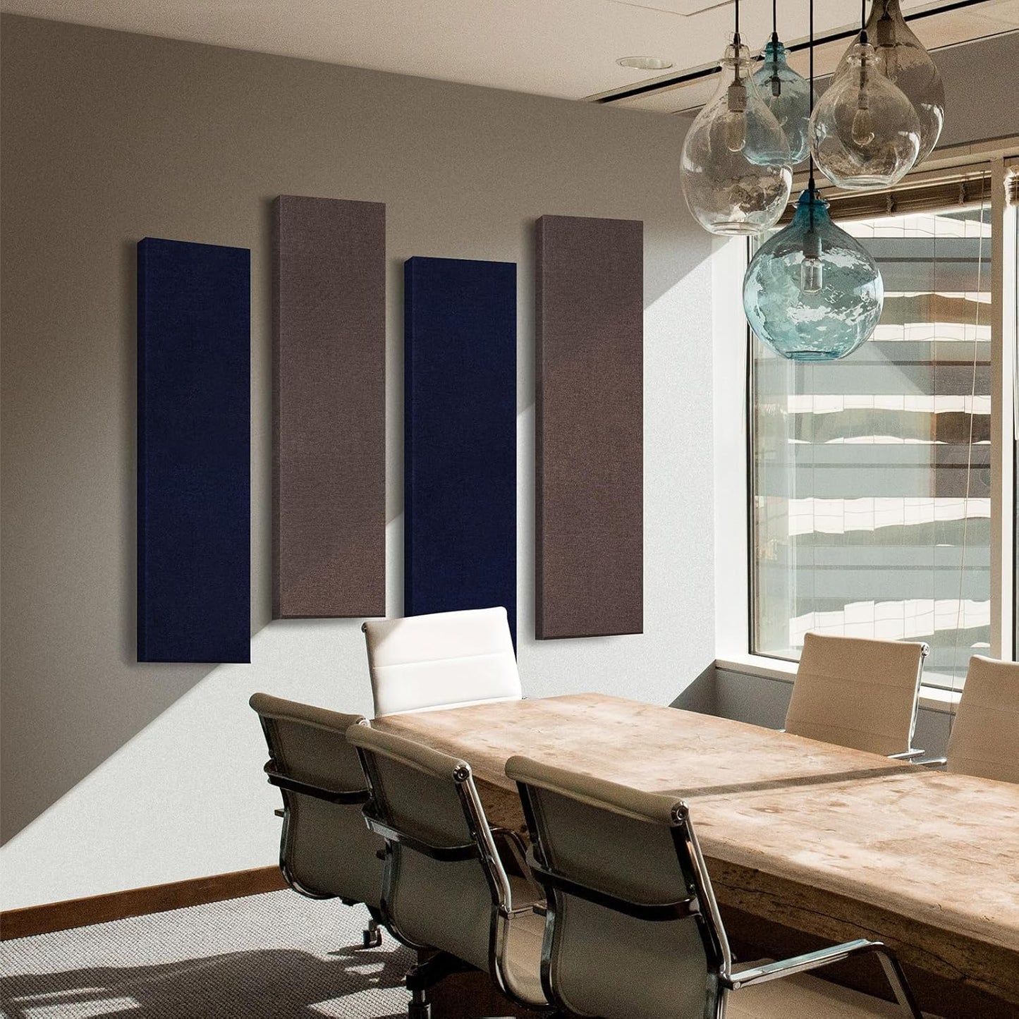 UMIACOUSTICS 2 PCS Fiberglass Acoustic Panels, 48x12x2 Inches Sound Absorbing Panels, Self-adhesive Sound Proof Panels for Studios, Office, Home Theater. Coffee-Colored