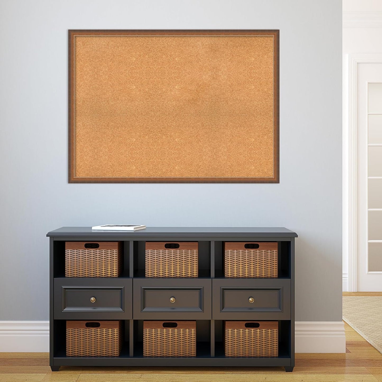 Amanti Art Natural Cork Board for Wall, 32x44 Vision Board with Bronze Frame, Oversize Corkboard Office Decor for Home Organization, Modern Corkboard Pinboard to Display Items for Home Organization