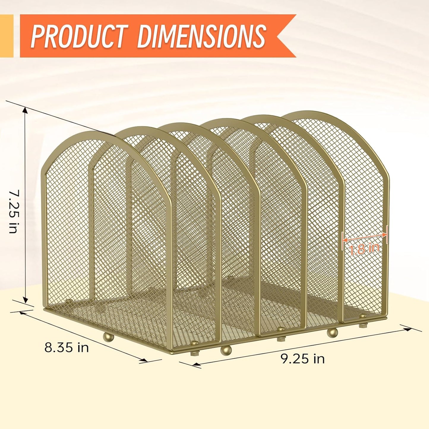 Desk File Organizer 5 Sections Desktop Organizer File Sorter Office Organization File Folder Holder for Office School & Classroom (Gold, 5 Section - 1Pack)