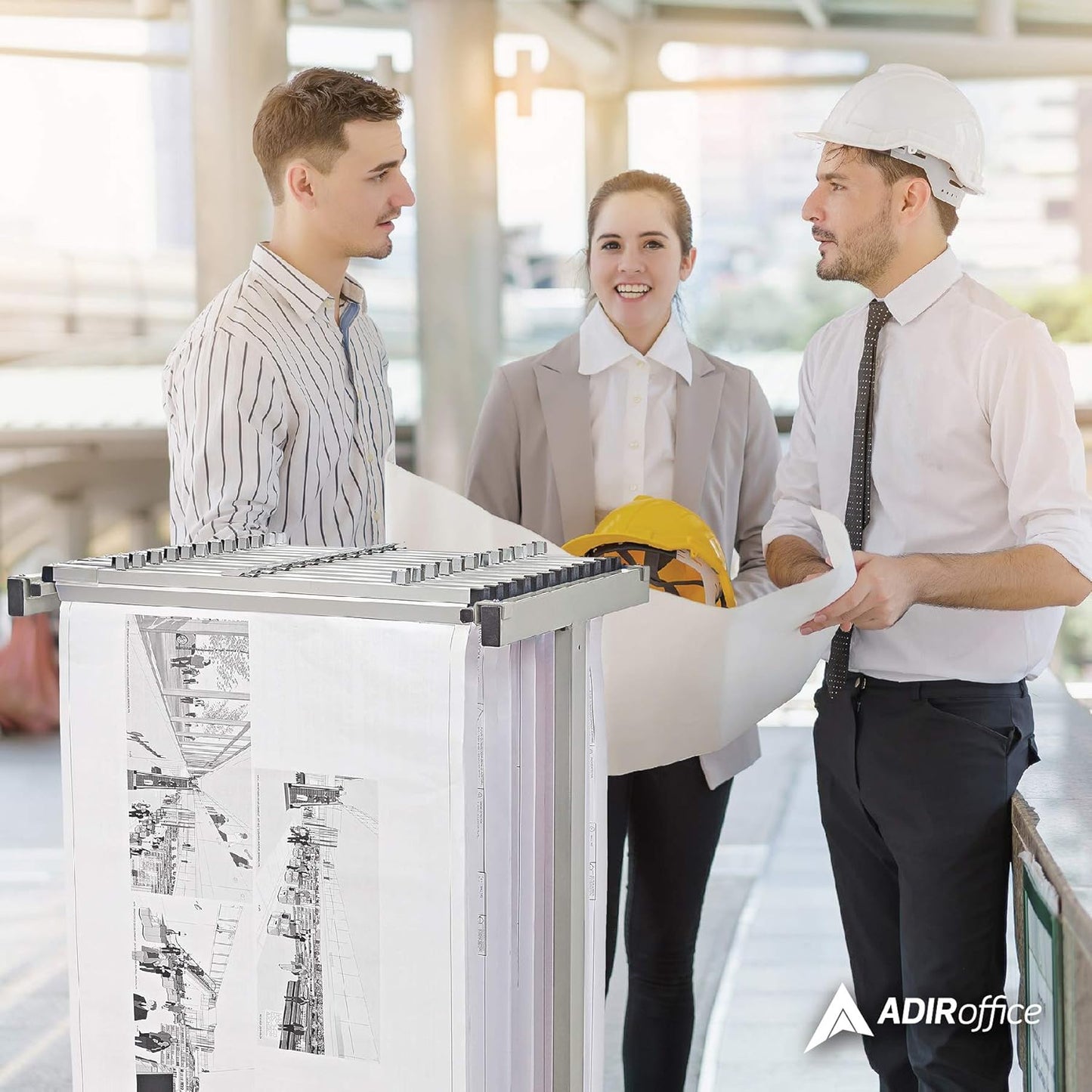 Adir Blueprint Rack and Clamps - 12 Pack of Blueprint Clamp and Mobile Blueprint Rack, Heavy-Duty Large Document Storage Solution for Blueprints, Posters, Maps, & Construction Plans