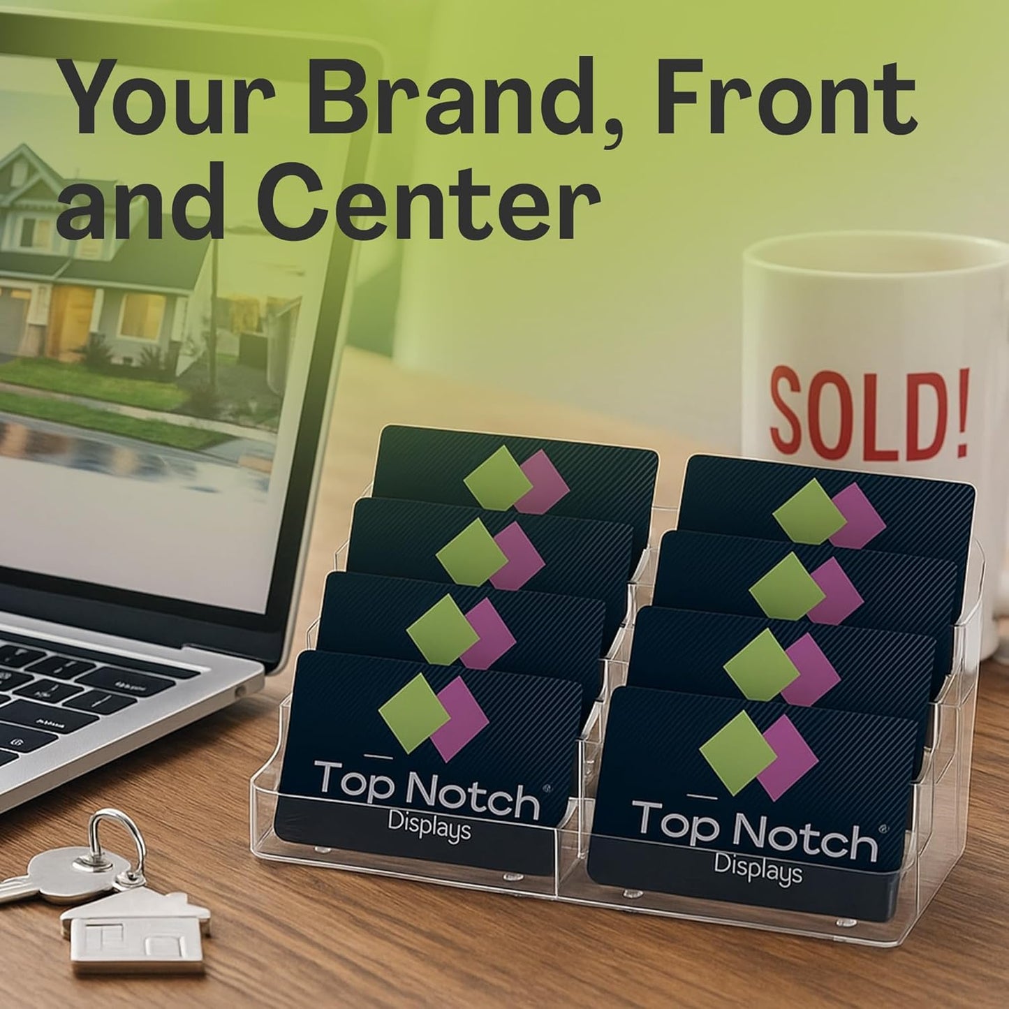 8 Pocket Clear Acrylic Business/Gift Card Holder, Fits standard-sized business cards or gift cards, For Use In Office, Retail, and Hospitality - Pack of 2