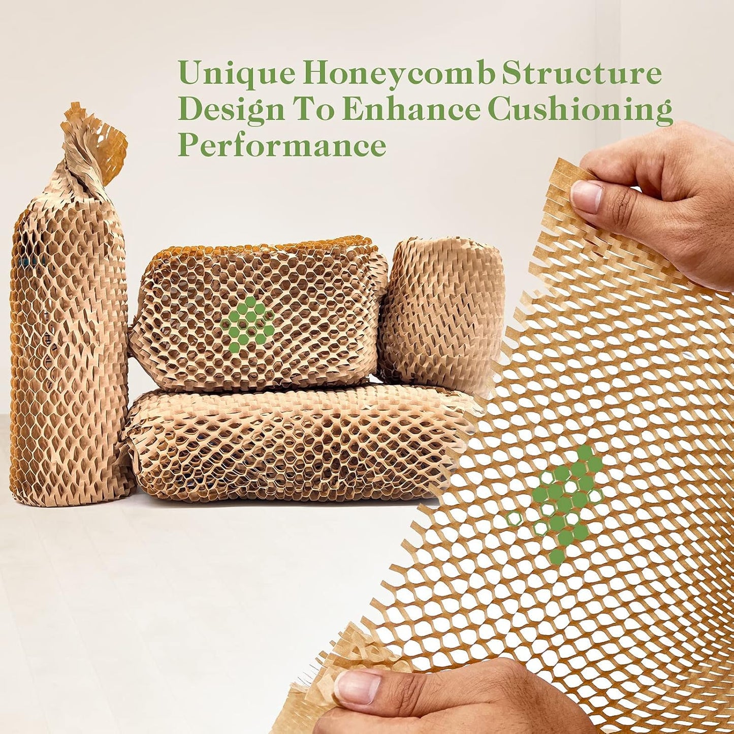 Honeycomb Packing Paper, 12" x 55' Honeycomb Cushioning Wrap Roll for Moving Shipping Packaging Gifts, Recyclable Honeycomb Paper Moving Supplies Bubble Paper Wrapping Protective Roll Khaki