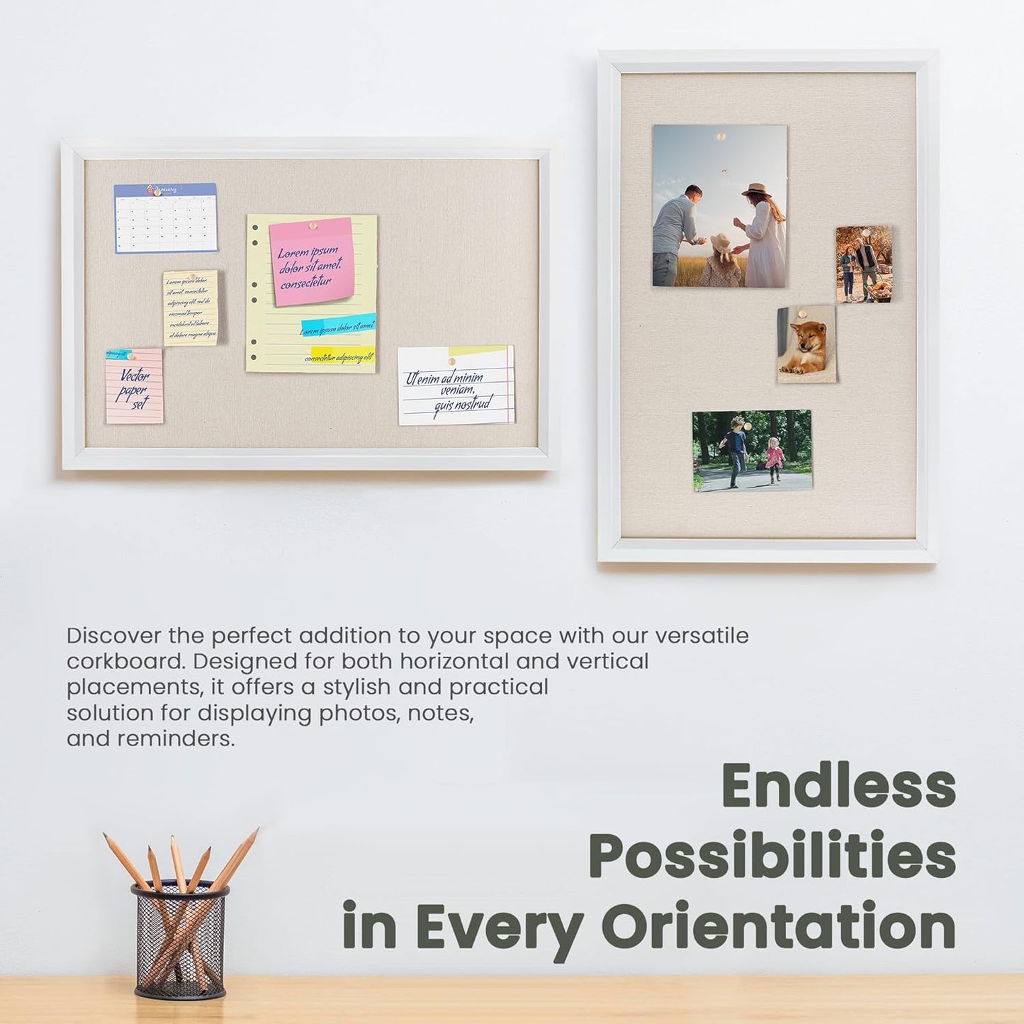 Bulletin Board Cork Board with Linen, 100% Wood Framed 30" x 20" Bulletin Board Decorations, Pin Boards for Walls, Wall Mounted Fabric Picture Board with 10 Pushpins for School, Home & Office, White