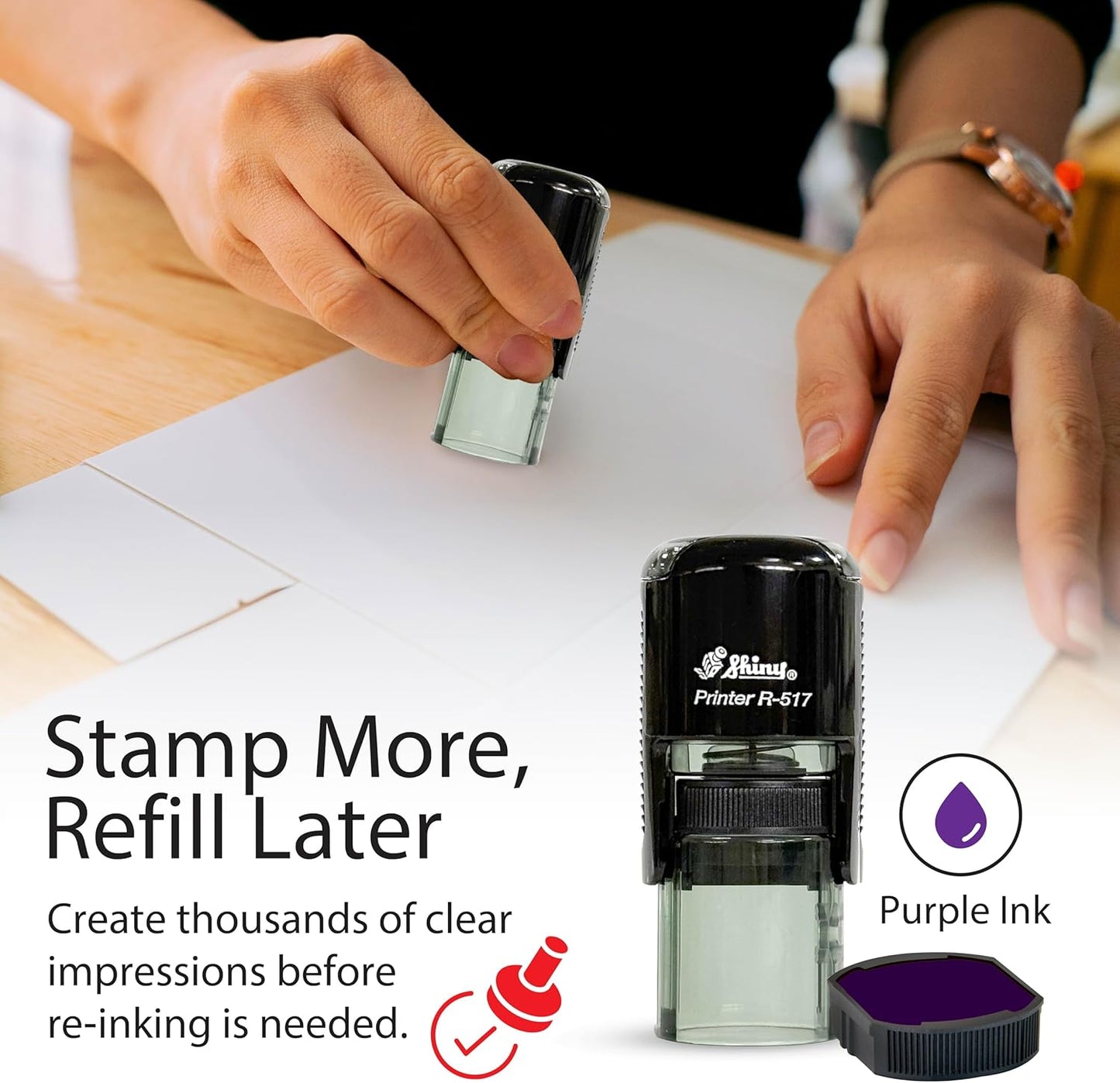 Shiny Wow Teacher Stamp, Round Self Inking Stamp for Classroom, Purple Ink