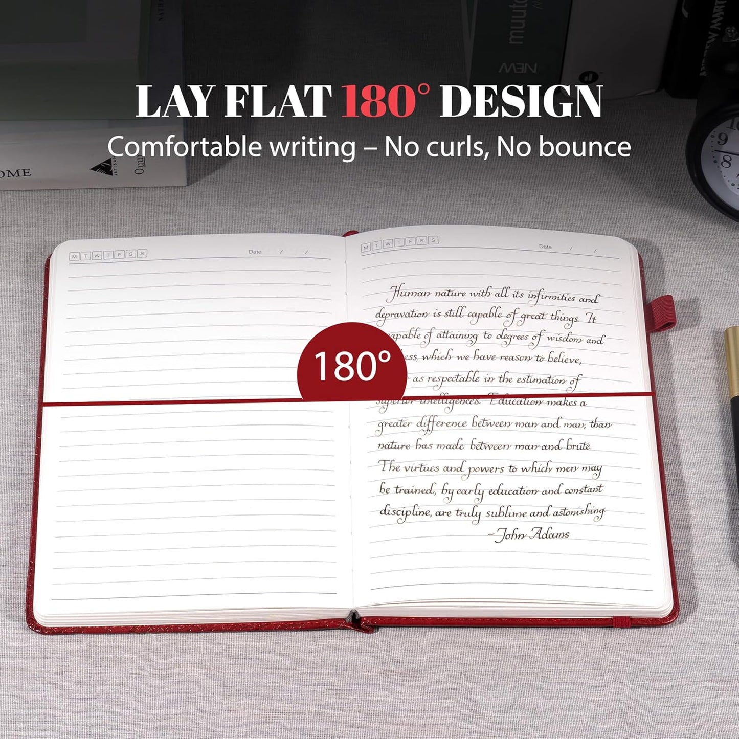 CAGIE Lined Journal for Women Men, Tree Growth Ring Leather Bound Journal Notebook, 256 Pages 100 GSM Journals for Writing, A5 Hardcover Journaling Notebooks for Work, Note Taking (Red