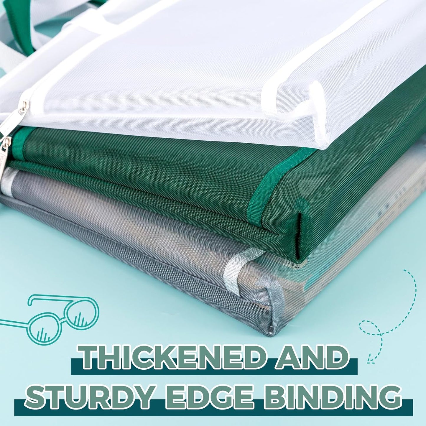 Pendancy Mesh Zipper Pouch A4 Size, Large Double Pocket Lightweight Nylon Transparent File Bag with Handle, 11x13.8 in Foldable Document Storage for Puzzle Project/Cross Stitch/Travel/Office (Black)