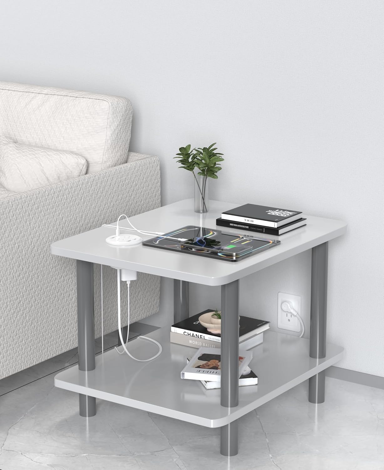 Jgstkcity Power Strip,Flush Mount Recessed Power Grommet,65W USB C Fast Charging,3-Inch Hole, 4 Outlets & 4 Ports, Ideal for Desktop & Countertop Outlet,Dual-Sided (White, 10FT)