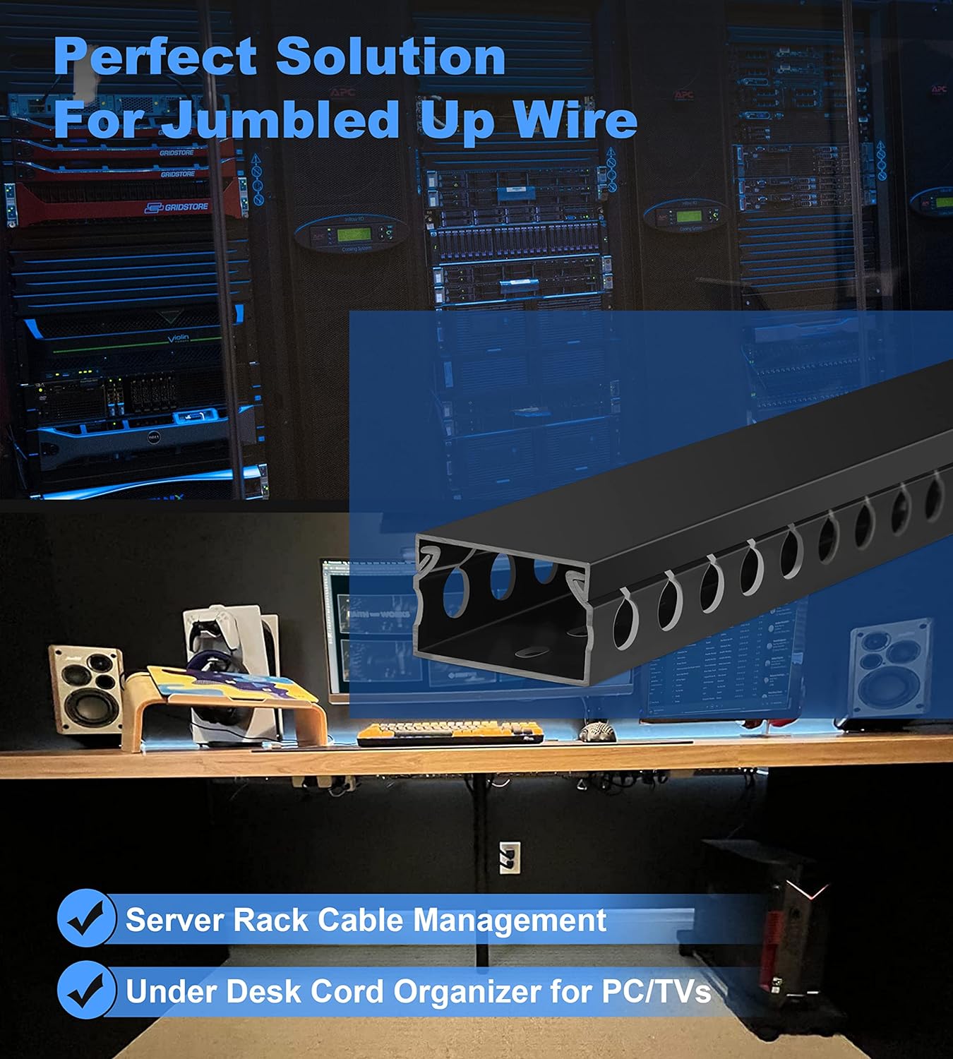 ZhiYo Cable Raceway 156in(4X L39in), Server Rack Cable Management Under Desk Cord Organizer, Electrical Safe PVC Cable Channel Open Slot Wire Raceway for Network/PC/TVs, Wire Duct H1 x W1.6in Black