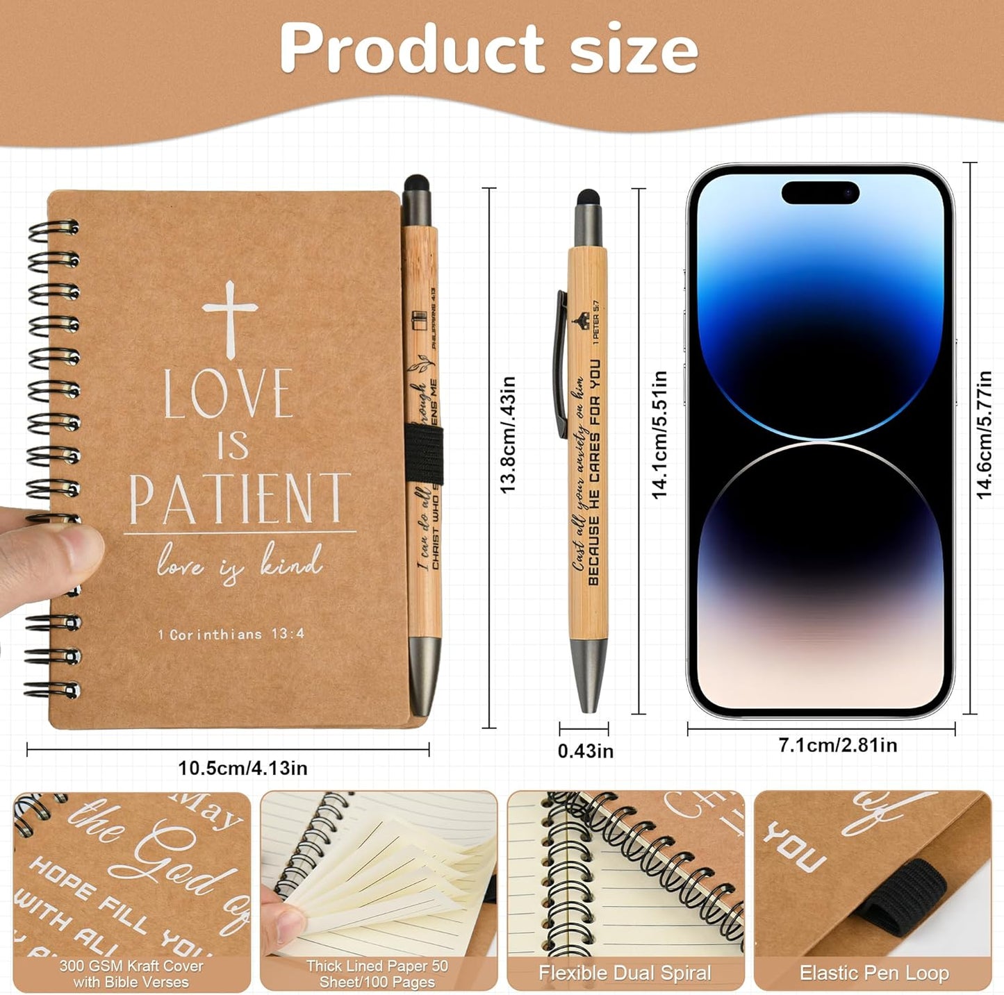 Christian Prayer Journal Spiral Notebooks Bulk with Pens - Small Notepads (4.13”x5.43”) - inspirational Gifts for Women men,Church Members & Bible Study Groups (60 sets Brown)