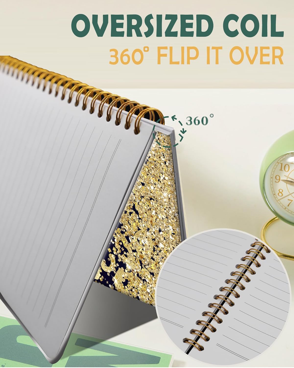 Ruled Spiral Writing Notebook,A5 Hardcover Lined College Journal for Women Lady,Fashion Puppy Watercolor Strong Twin-Wire Binding with Premium Paper,8.4" X 6",Perfect for School,Office,Home Gifts(Shiny Gold Leopard)